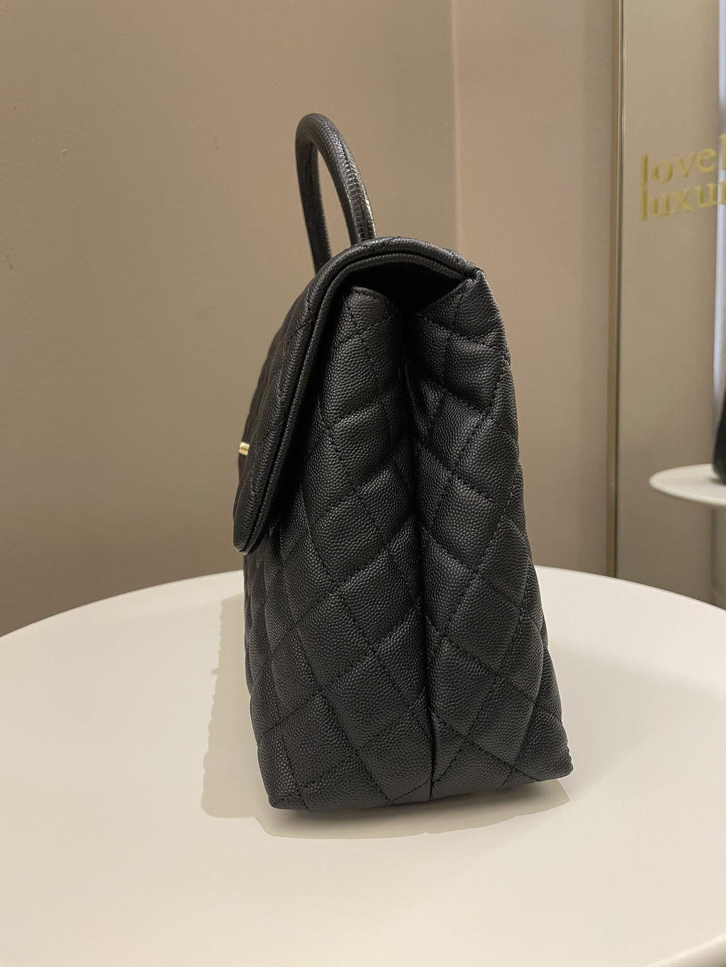 Chanel Classic Quilted Coco Lizard Handle Black Caviar
