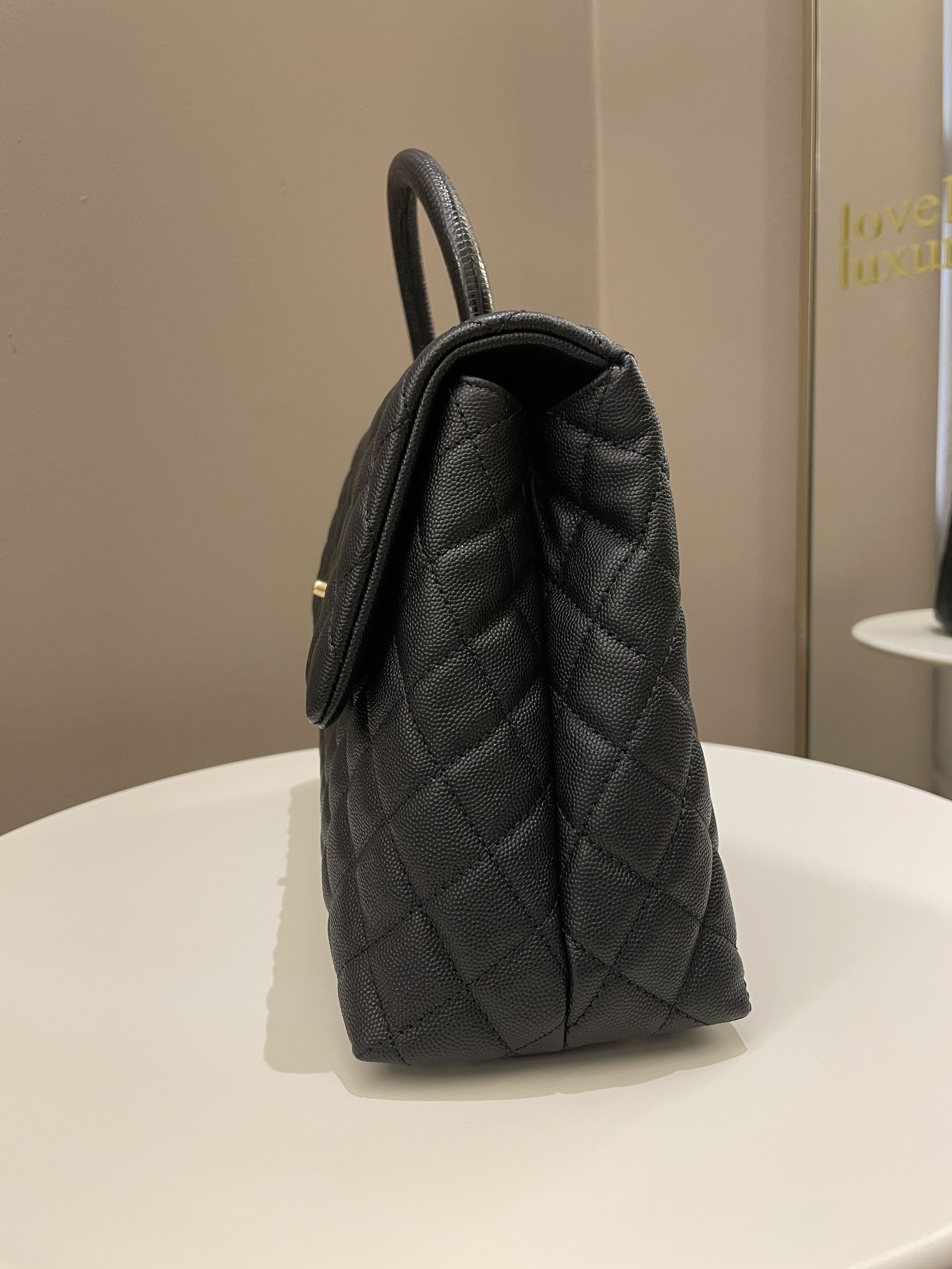 Chanel Classic Quilted Coco Lizard Handle Black Caviar