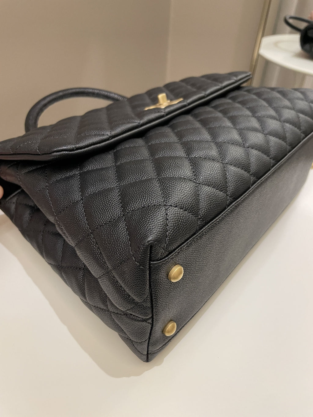 Chanel Classic Quilted Coco Lizard Handle Black Caviar