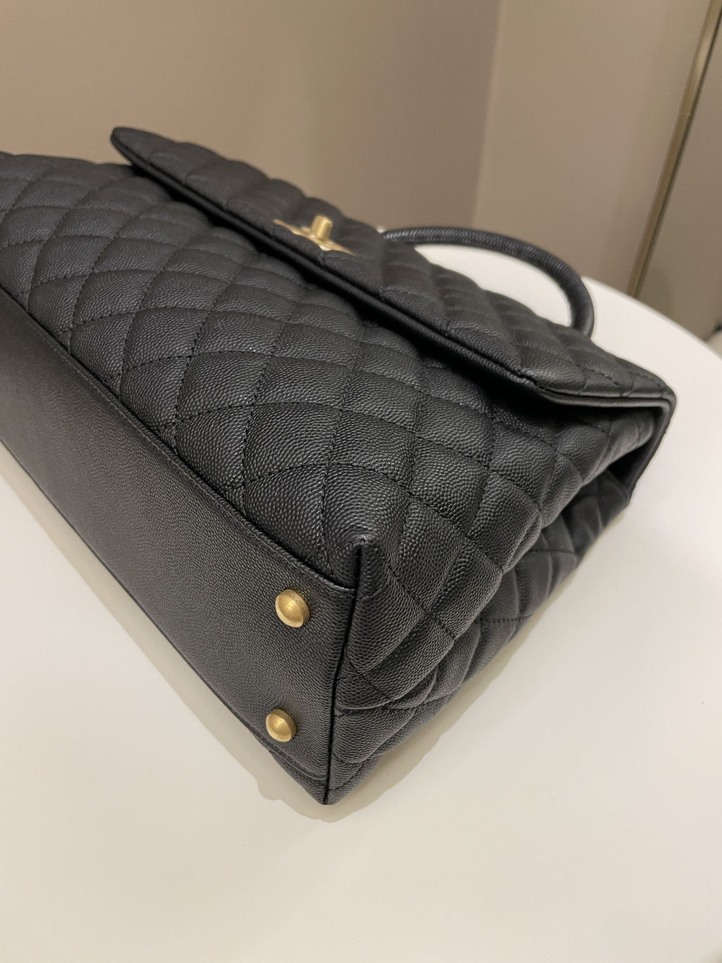 Chanel Classic Quilted Coco Lizard Handle Black Caviar