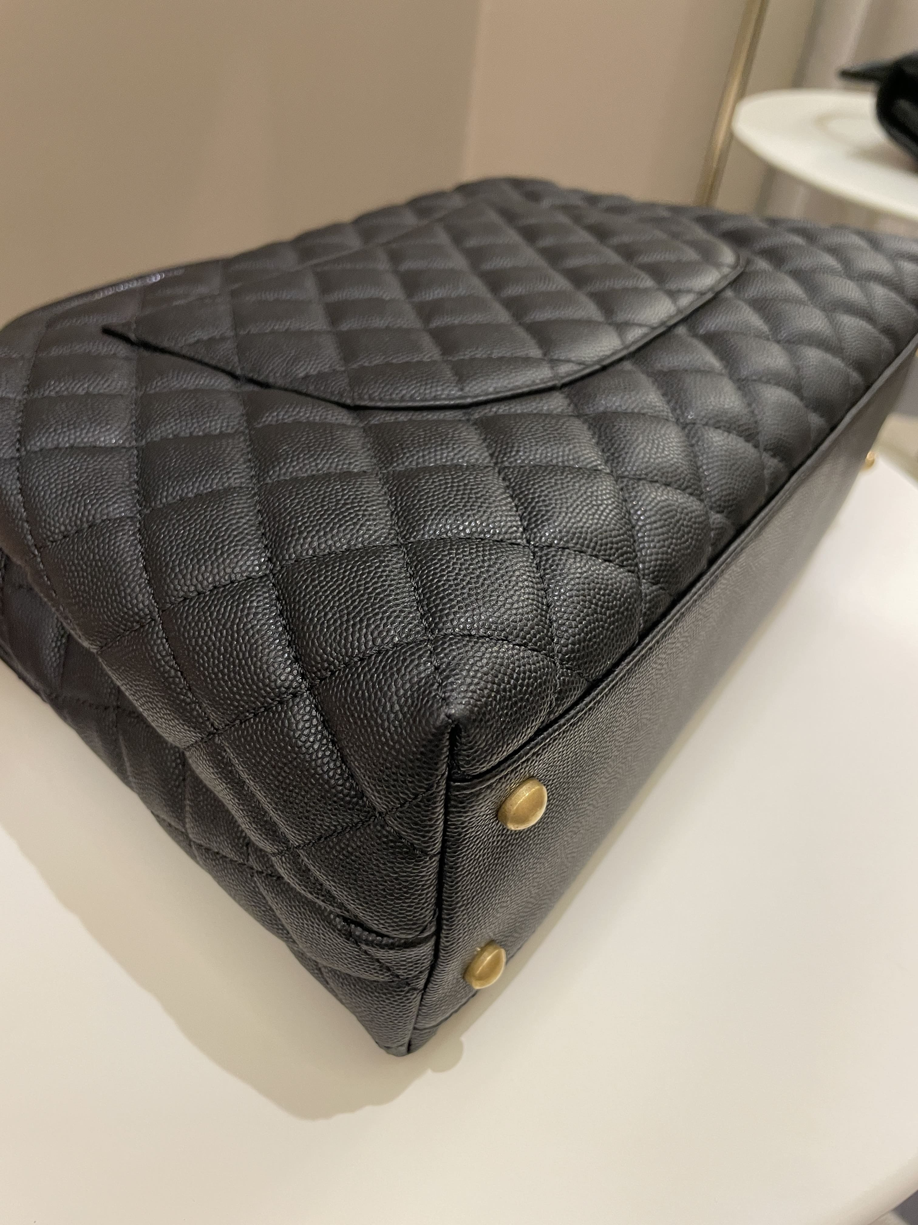 Chanel Classic Quilted Coco Lizard Handle Black Caviar