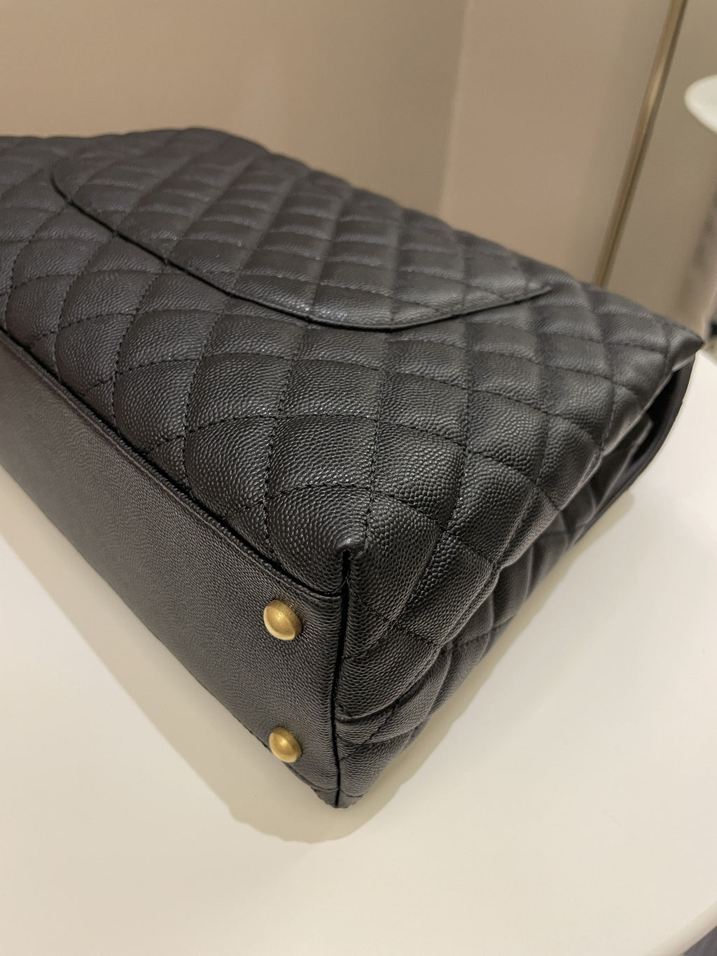 Chanel Classic Quilted Coco Lizard Handle Black Caviar