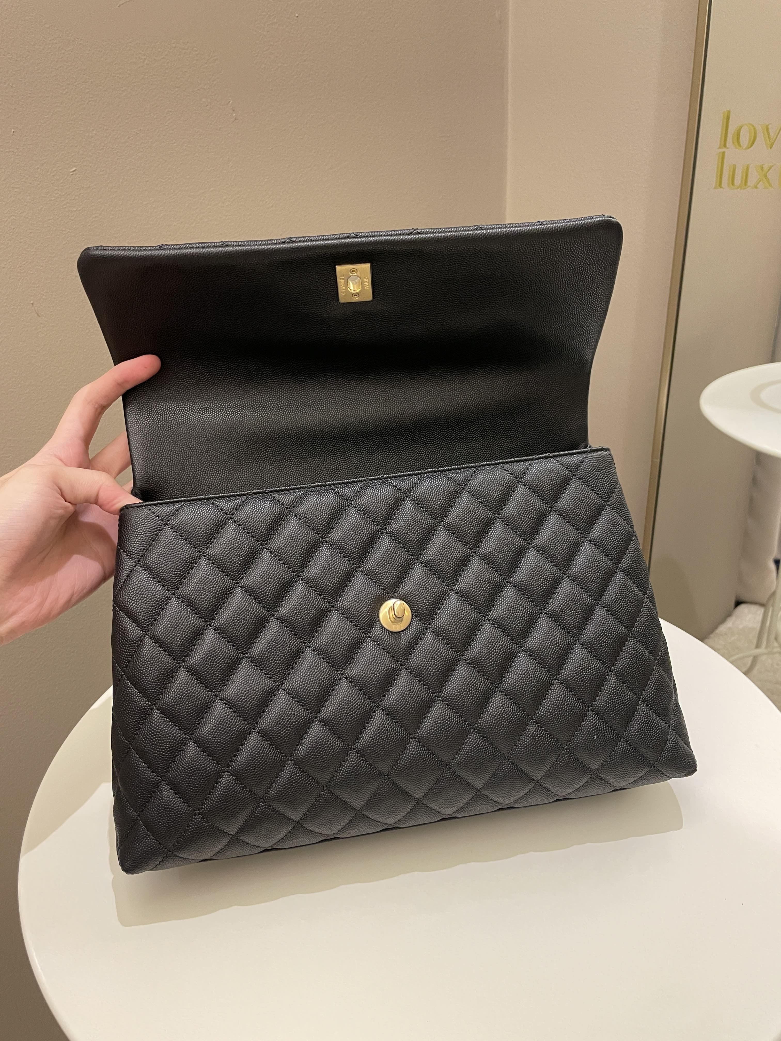 Chanel Classic Quilted Coco Lizard Handle Black Caviar