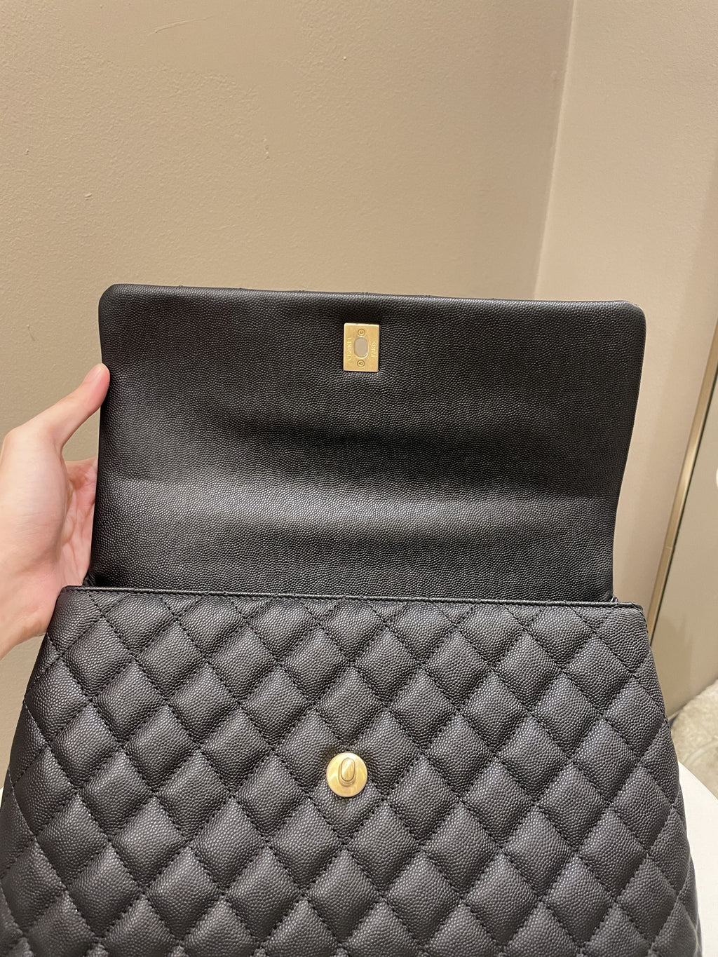 Chanel Classic Quilted Coco Lizard Handle Black Caviar
