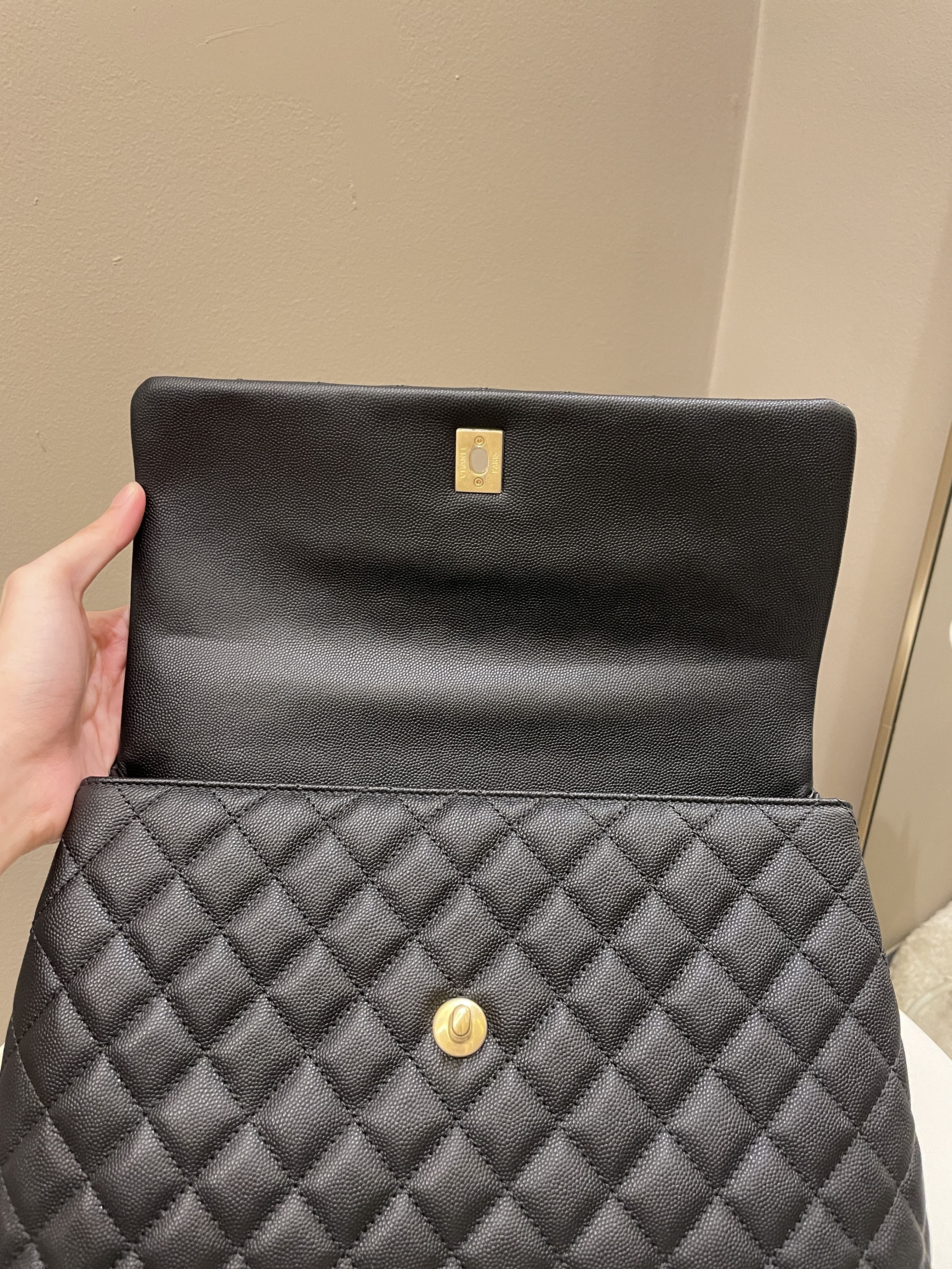Chanel Classic Quilted Coco Lizard Handle Black Caviar