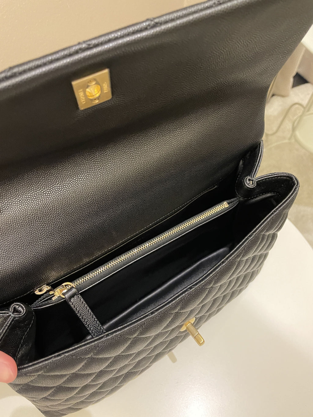 Chanel Classic Quilted Coco Lizard Handle Black Caviar