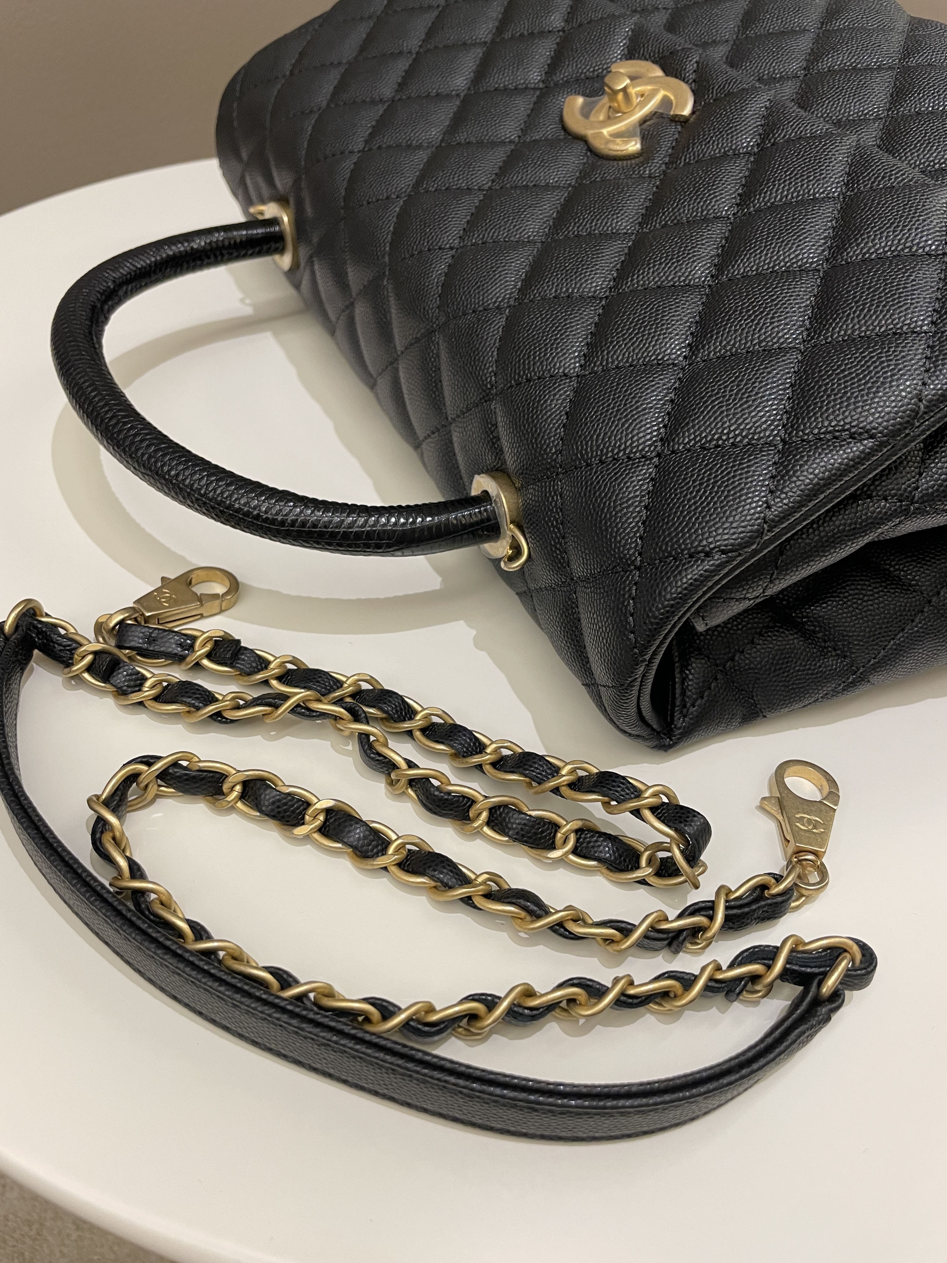 Chanel Classic Quilted Coco Lizard Handle Black Caviar
