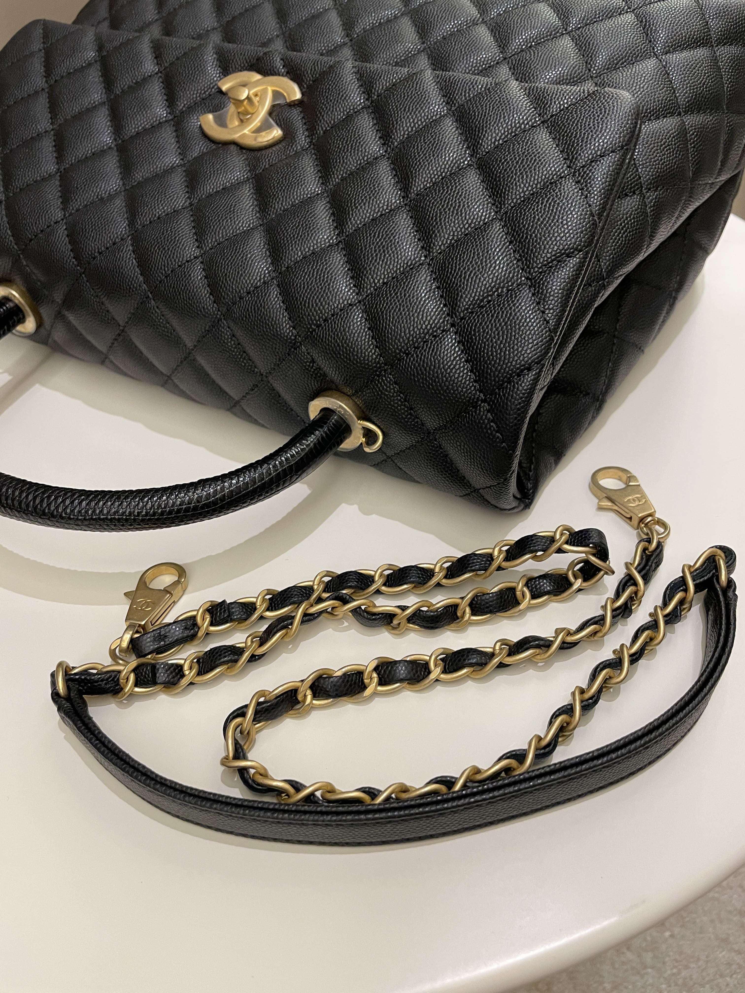 Chanel Classic Quilted Coco Lizard Handle Black Caviar