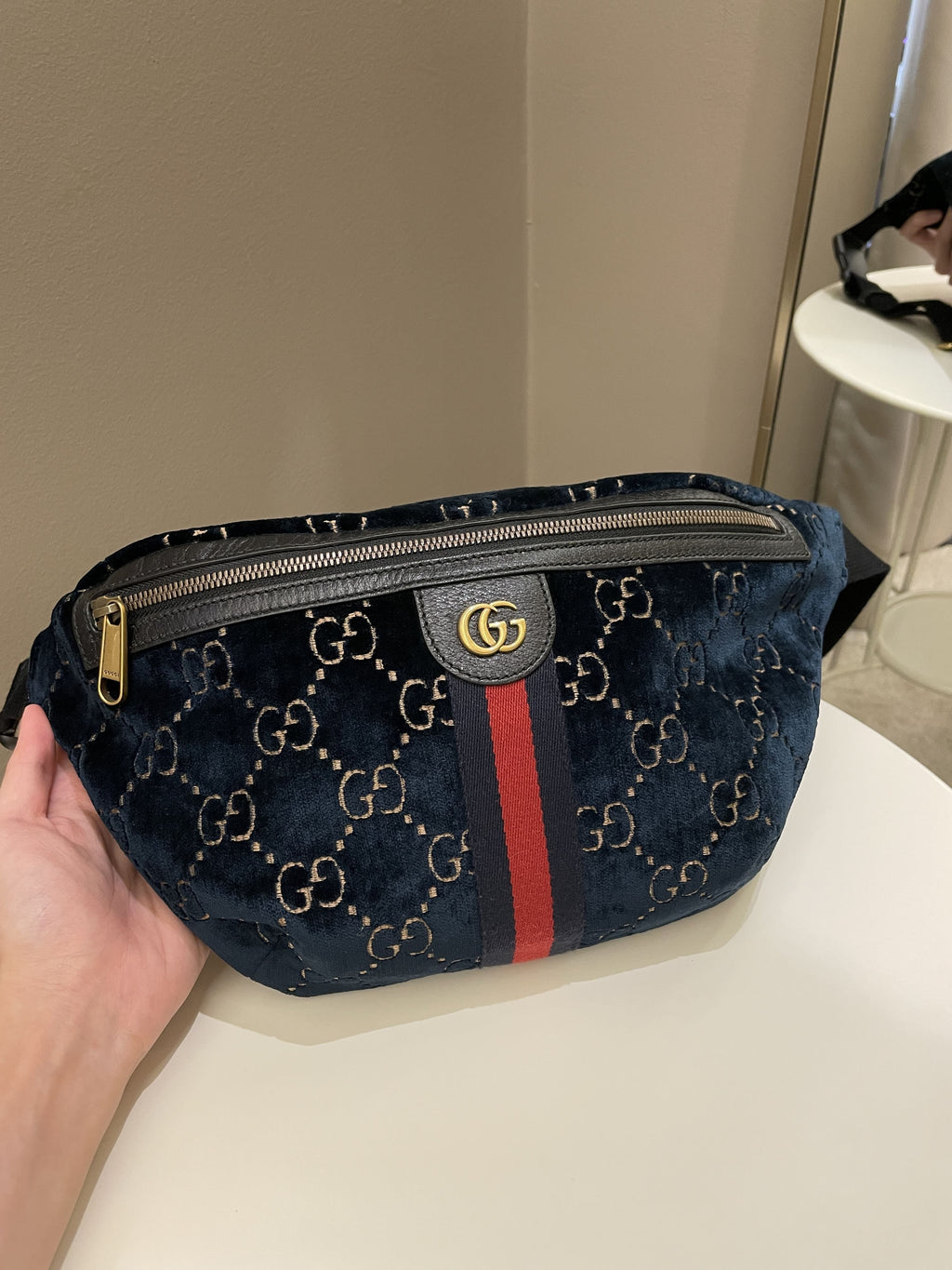 Gucci Marmont Belt Bag Navy Velvet