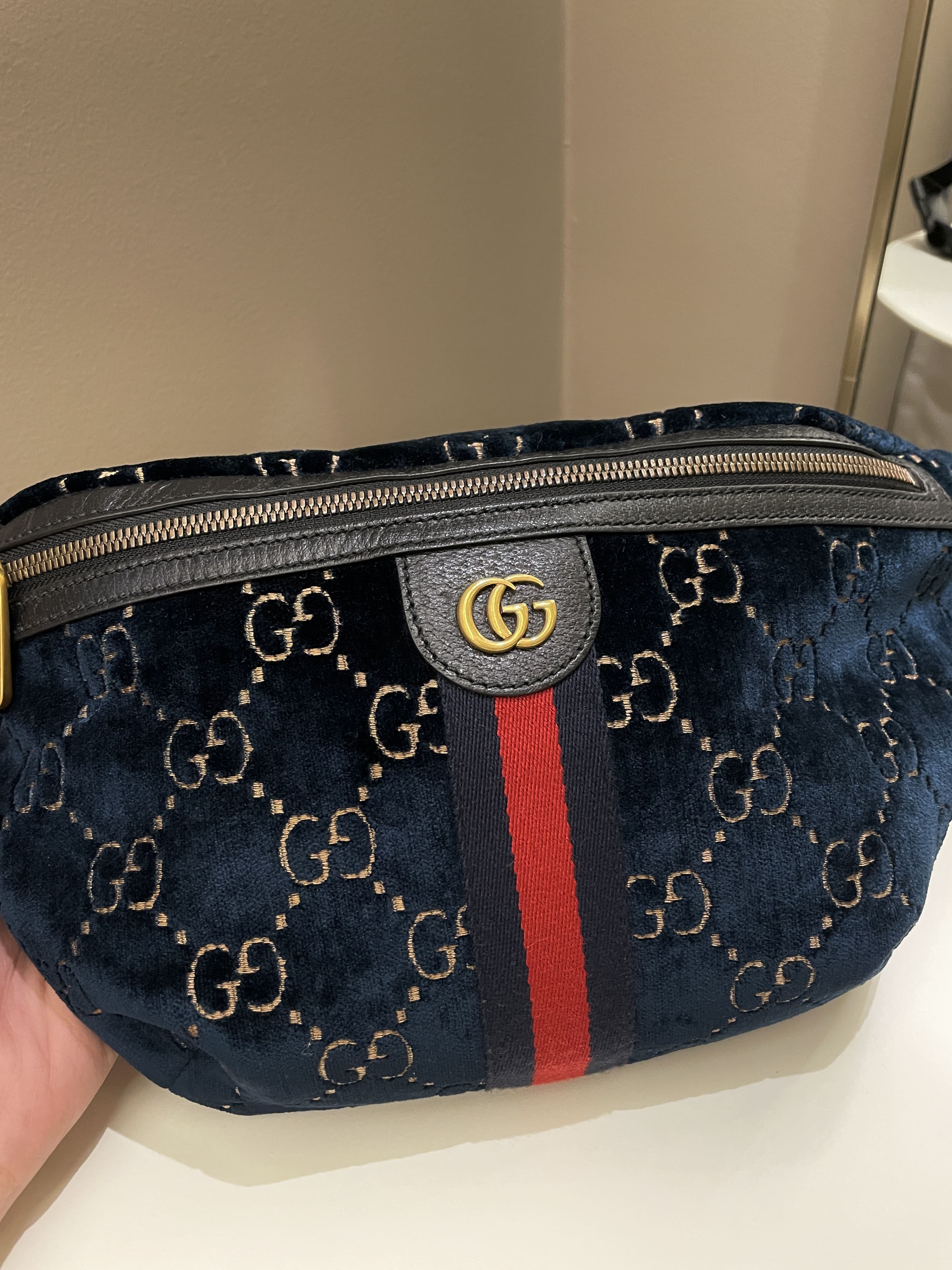 Gucci Marmont Belt Bag Navy Velvet