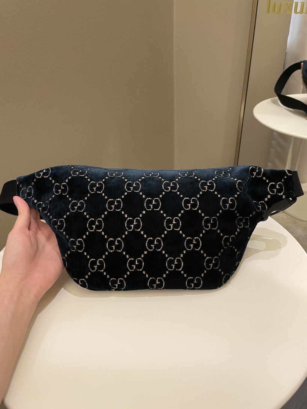 Gucci Marmont Belt Bag Navy Velvet
