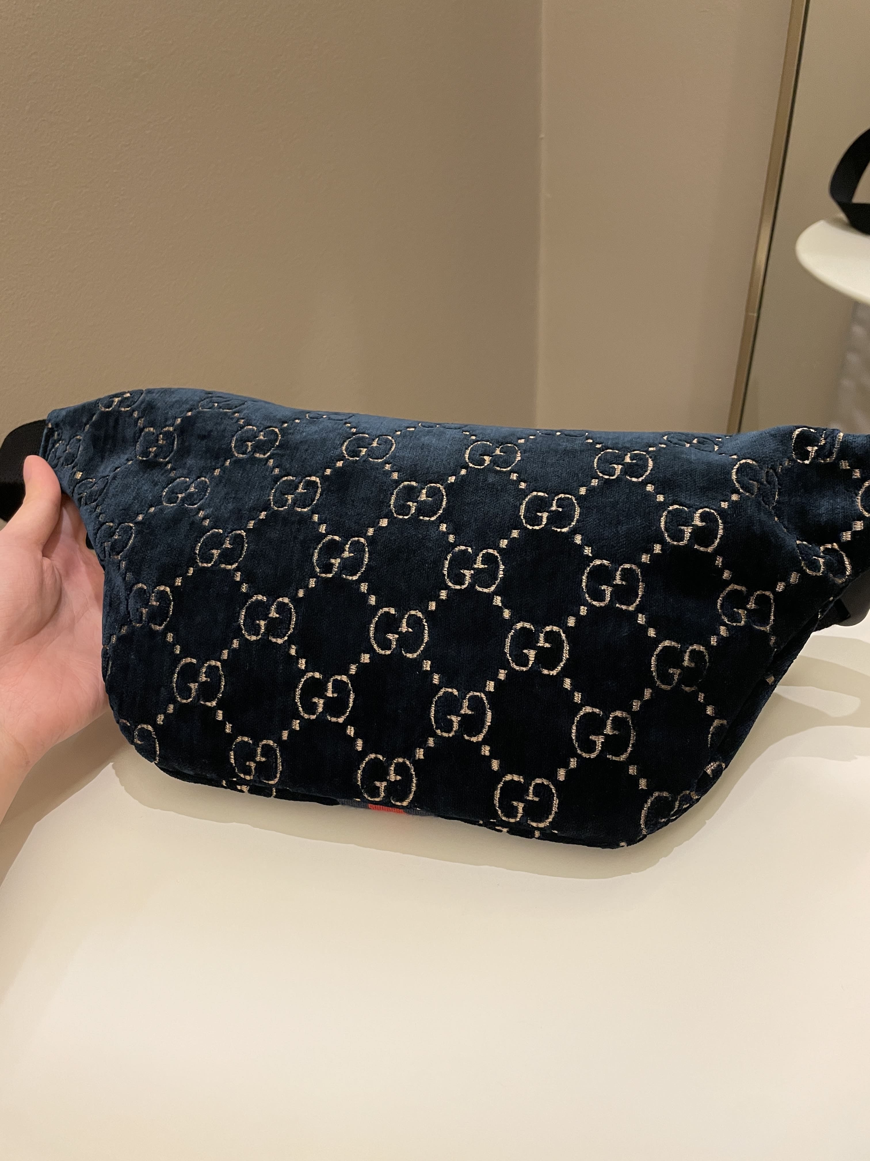 Gucci Marmont Belt Bag Navy Velvet