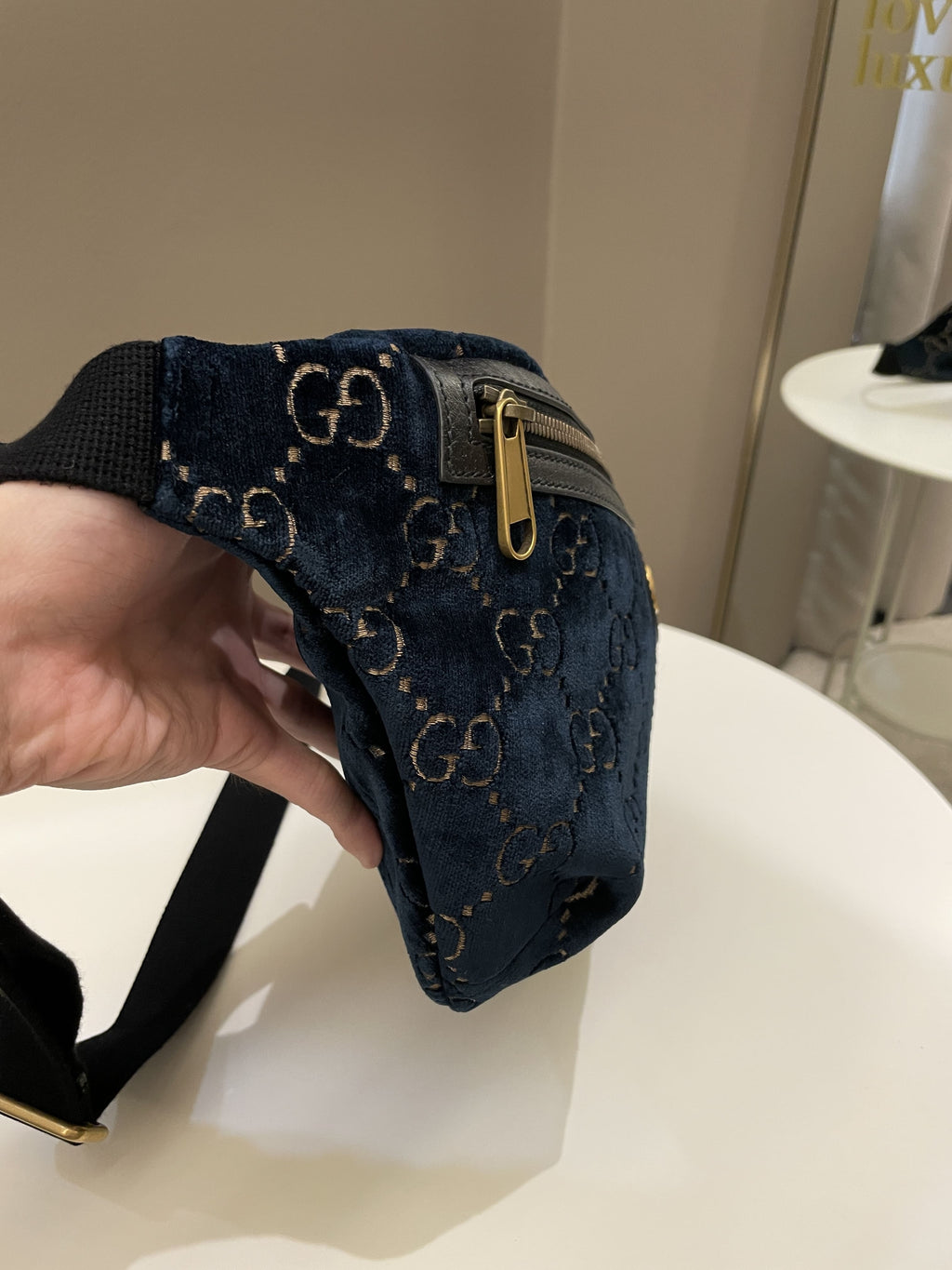 Gucci Marmont Belt Bag Navy Velvet