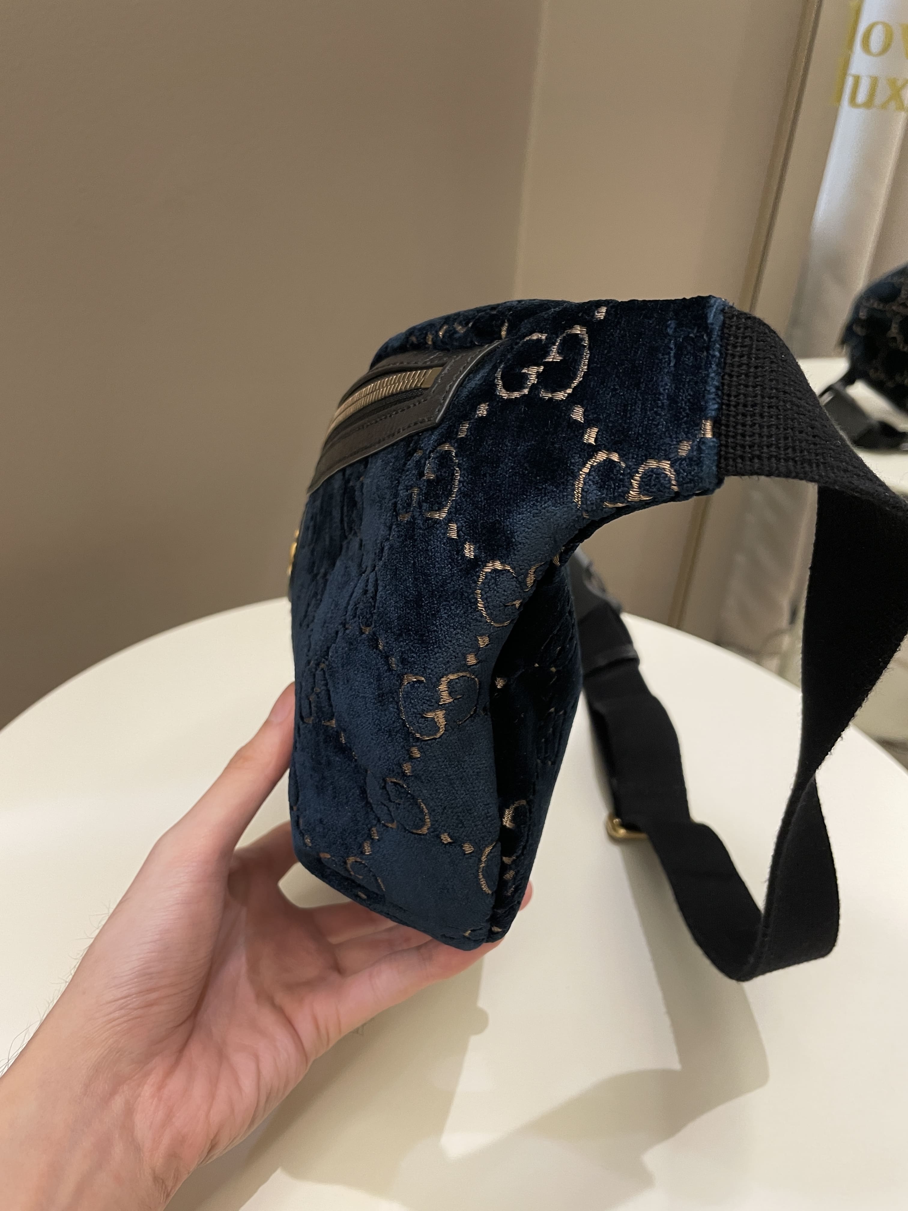 Gucci Marmont Belt Bag Navy Velvet