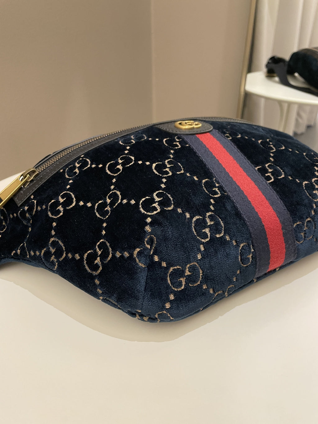 Gucci Marmont Belt Bag Navy Velvet