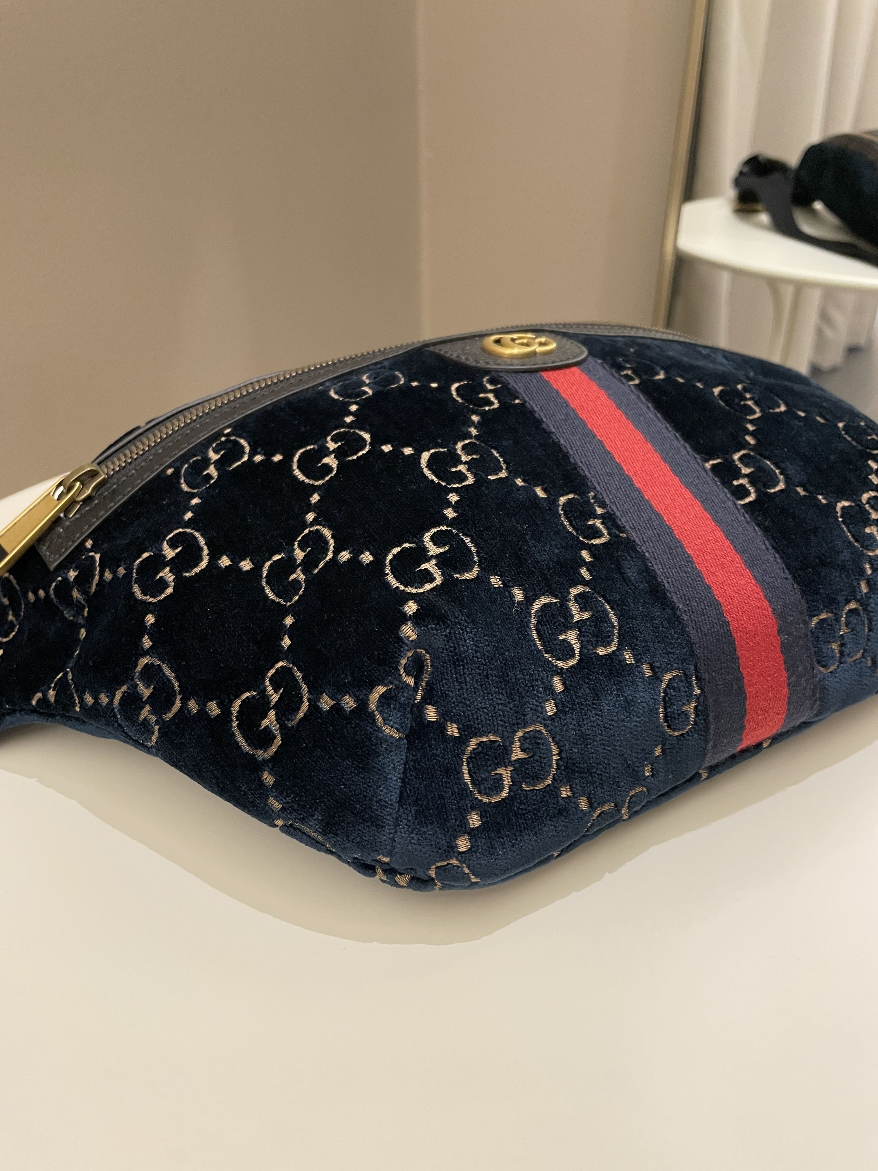 Gucci Marmont Belt Bag Navy Velvet