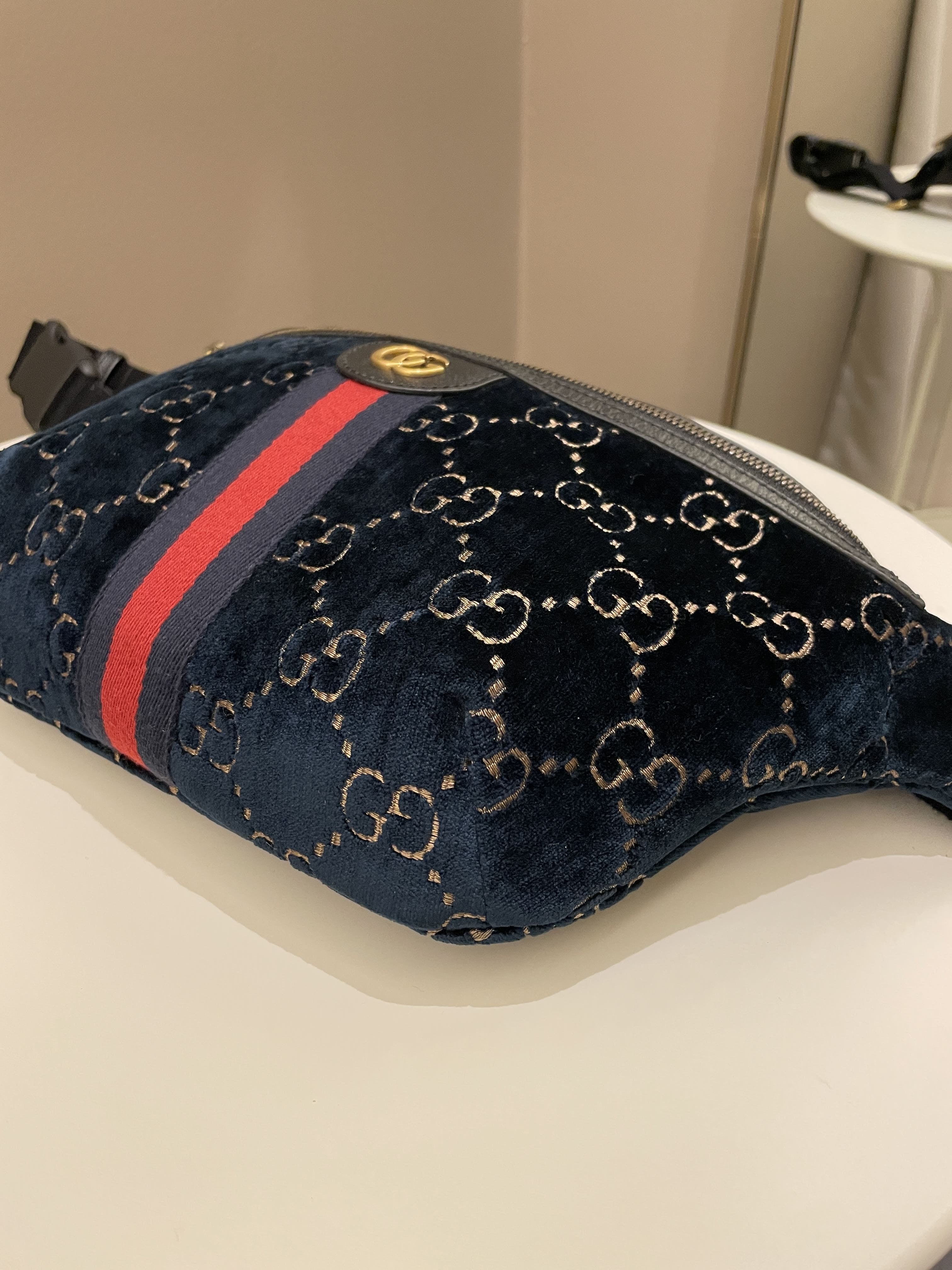 Gucci Marmont Belt Bag Navy Velvet