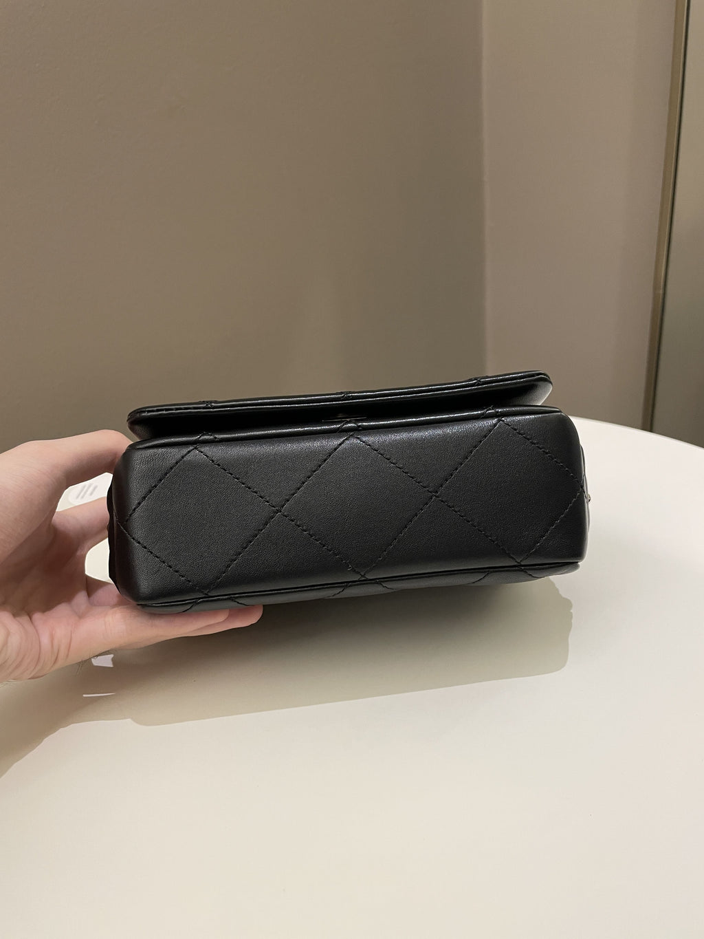Chanel Chain Around Shoulder Flap Black Coated Lambskin