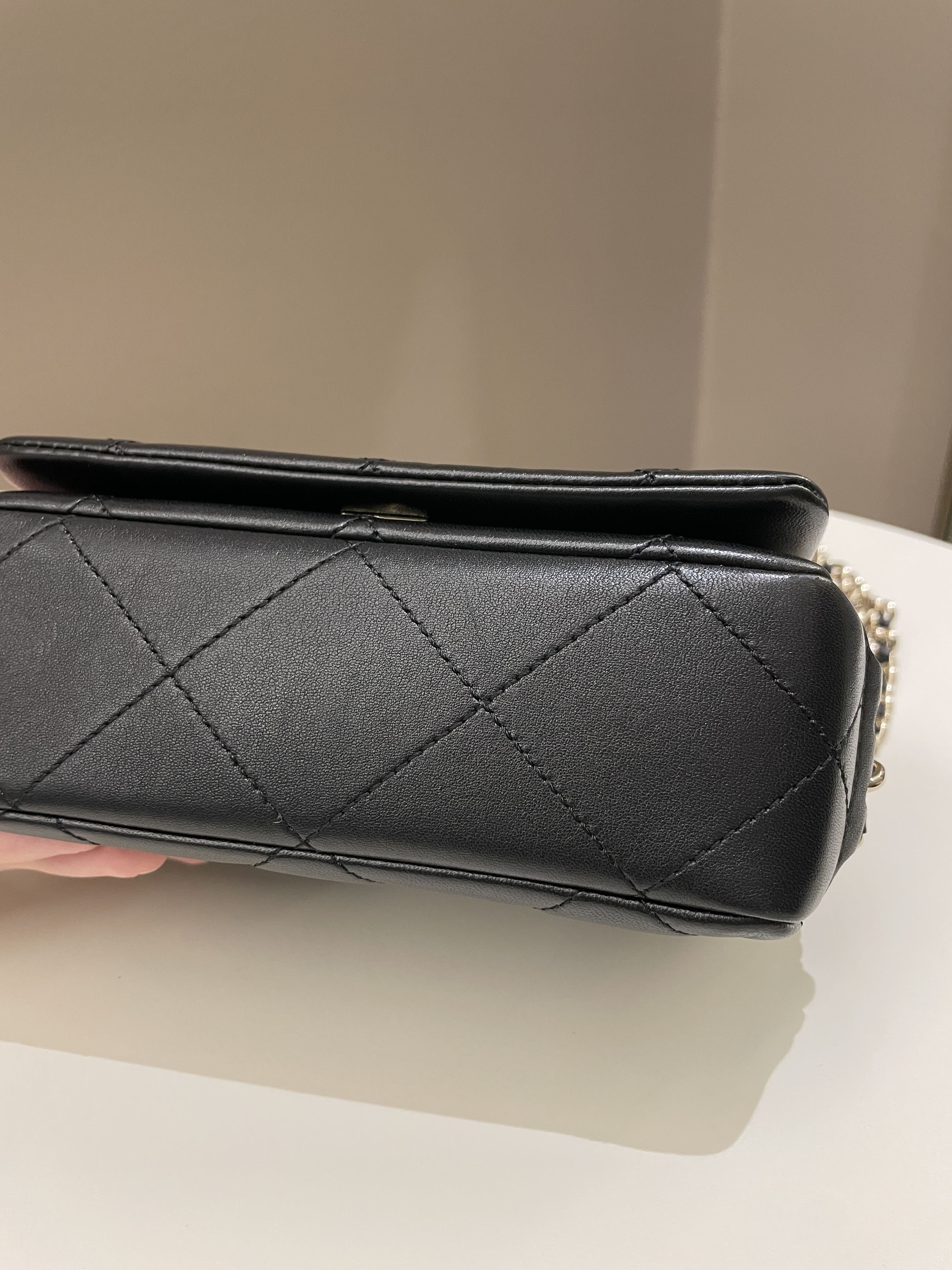 Chanel Chain Around Shoulder Flap Black Coated Lambskin