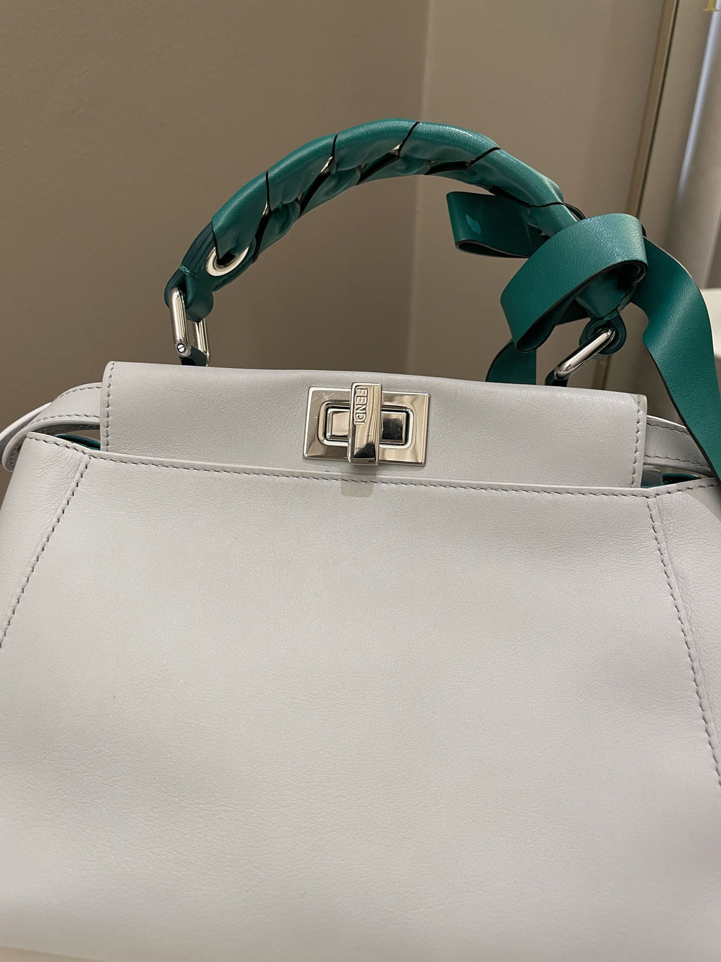 Fendi Bow Peekaboo Mini Grey/ Green Nappa Leather