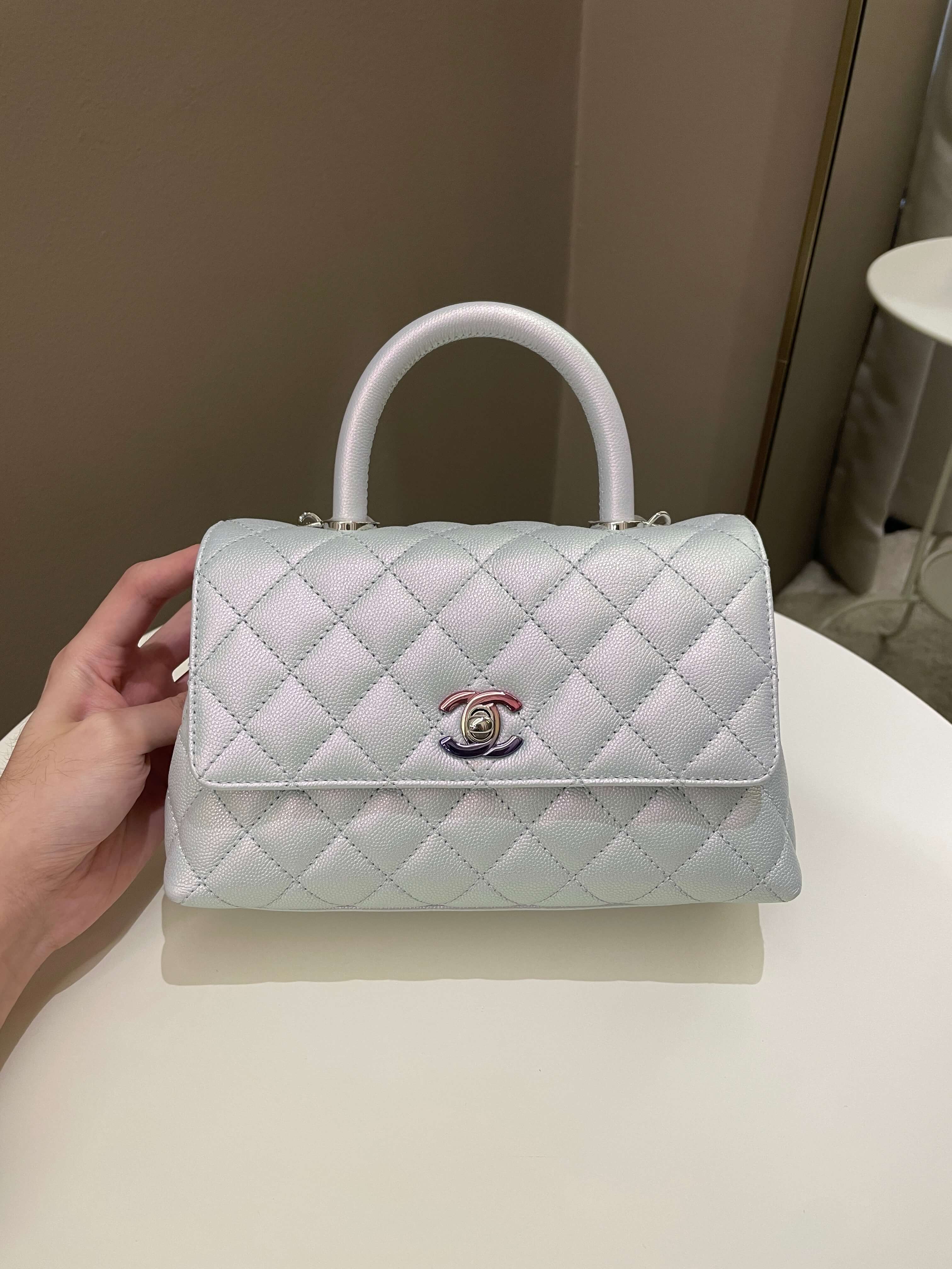 Chanel 21K Quilted Coco Handle Blue Iridescent Caviar