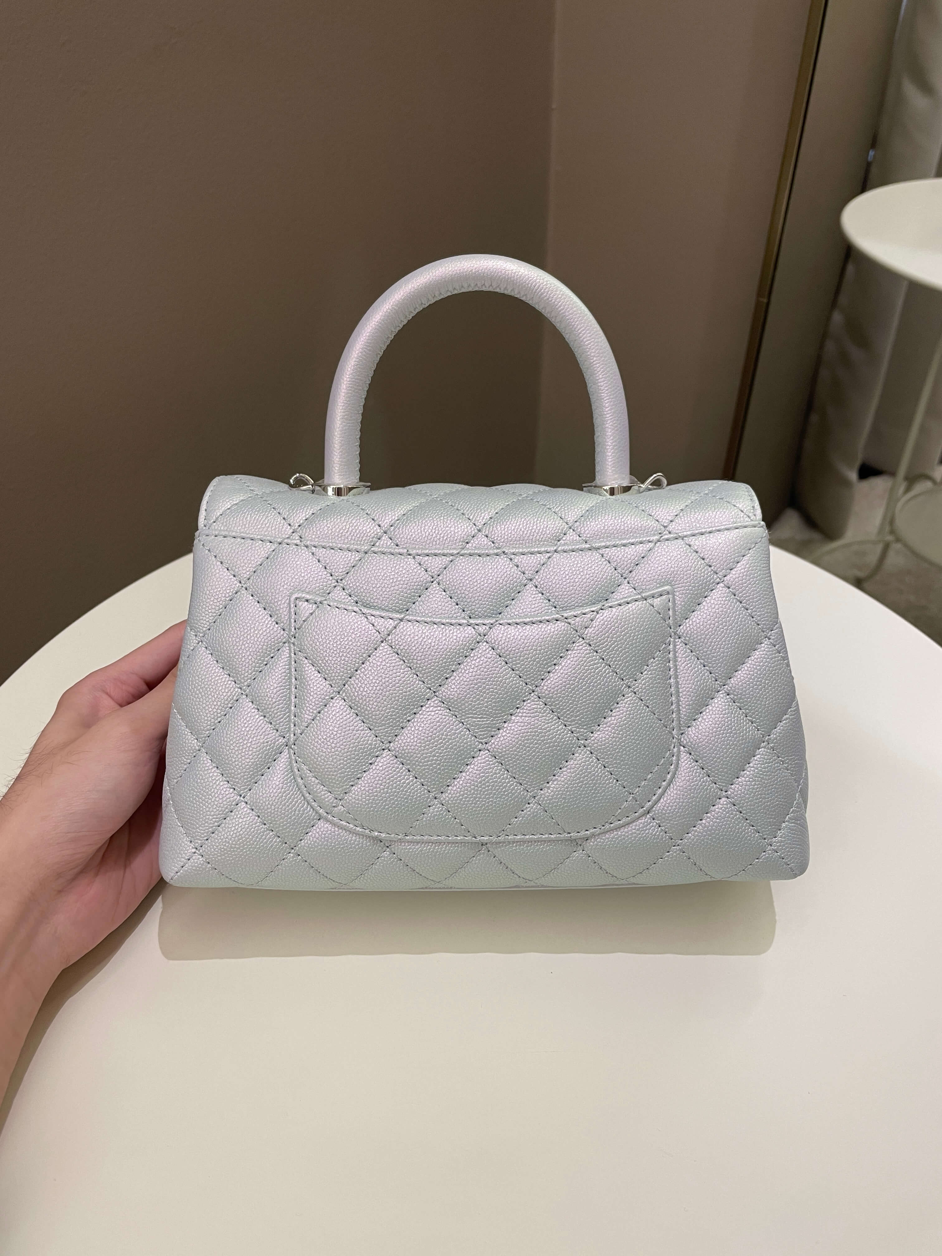 Chanel 21K Quilted Coco Handle Blue Iridescent Caviar
