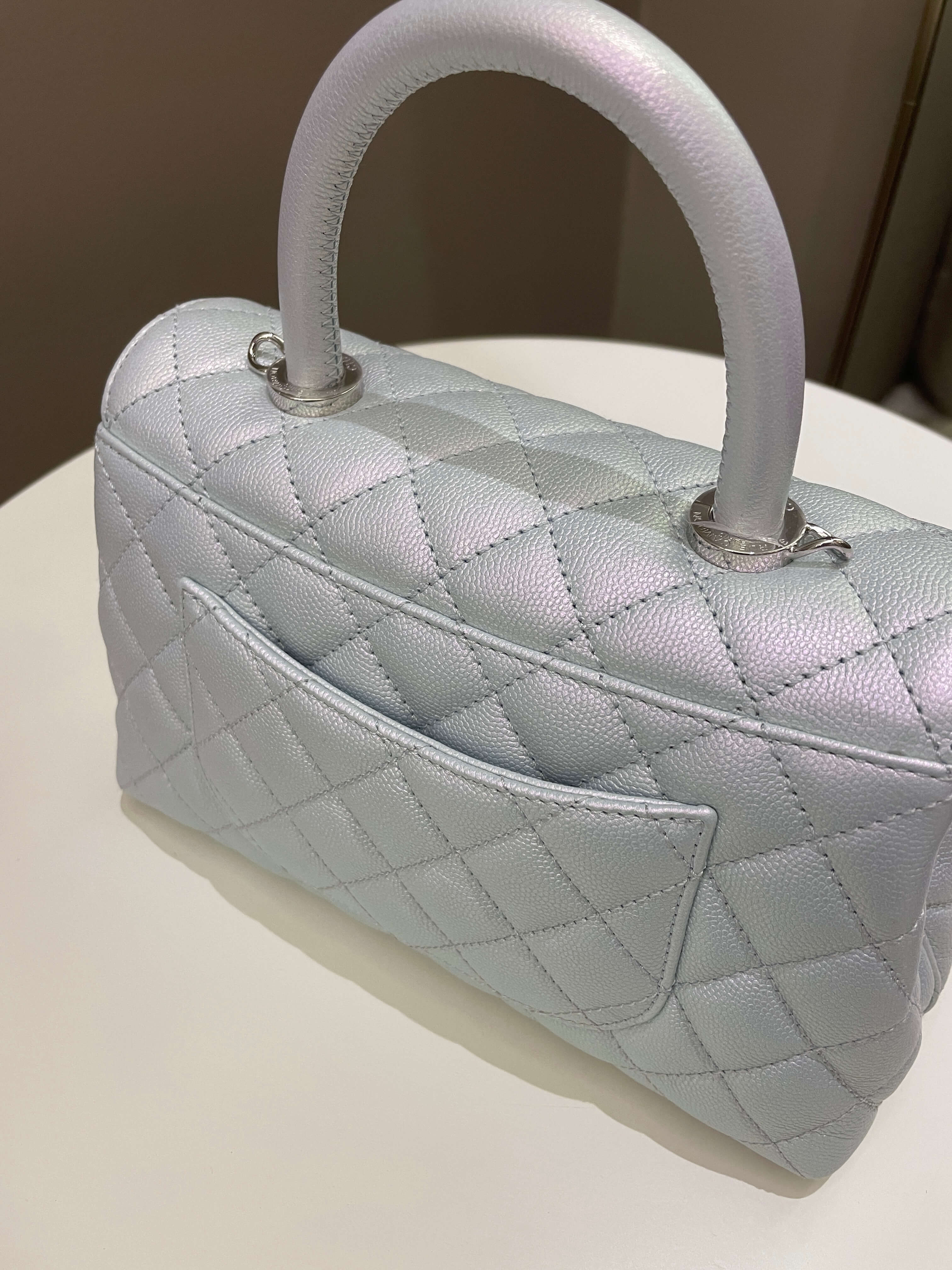 Chanel 21K Quilted Coco Handle Blue Iridescent Caviar