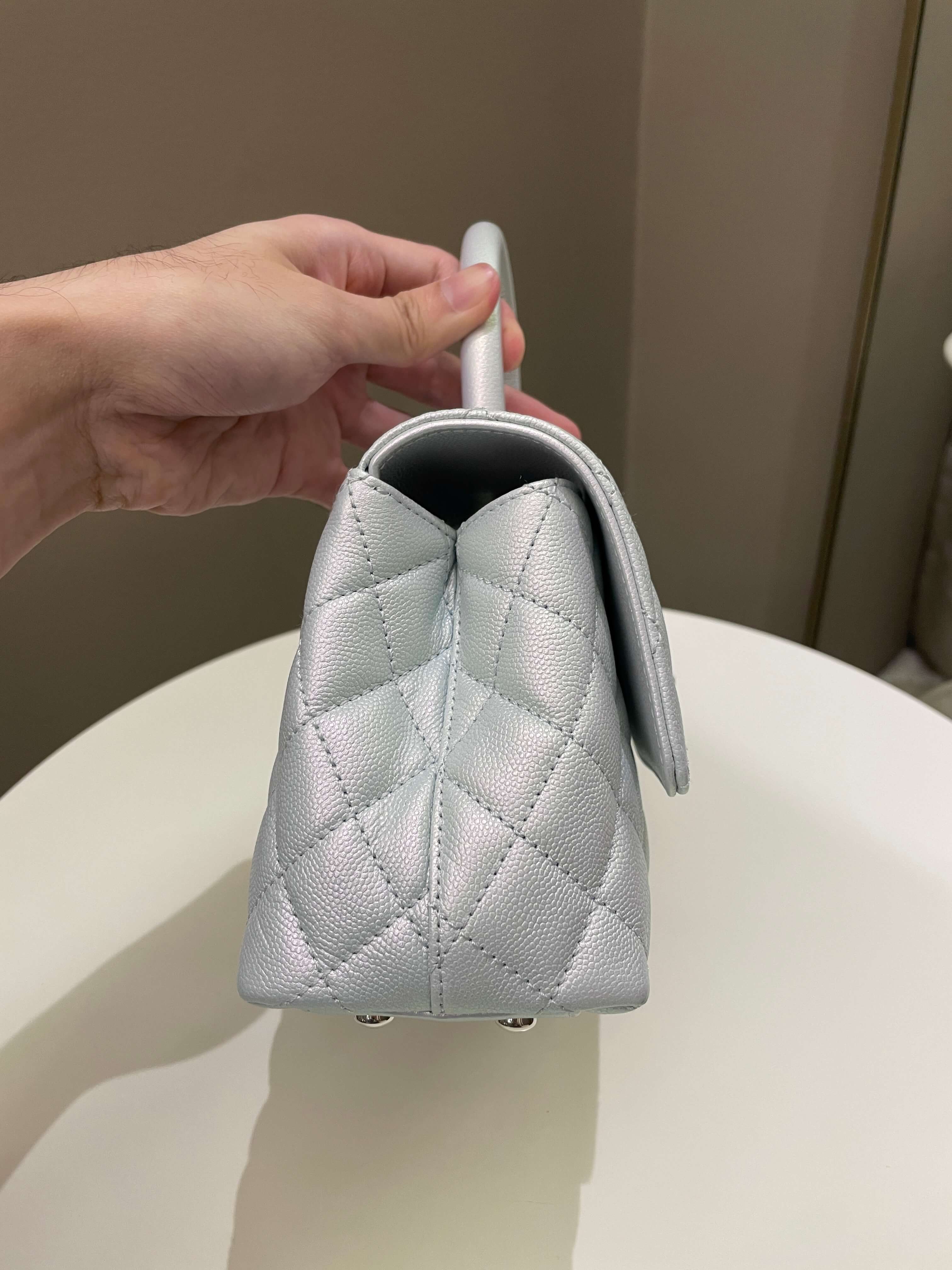 Chanel 21K Quilted Coco Handle Blue Iridescent Caviar