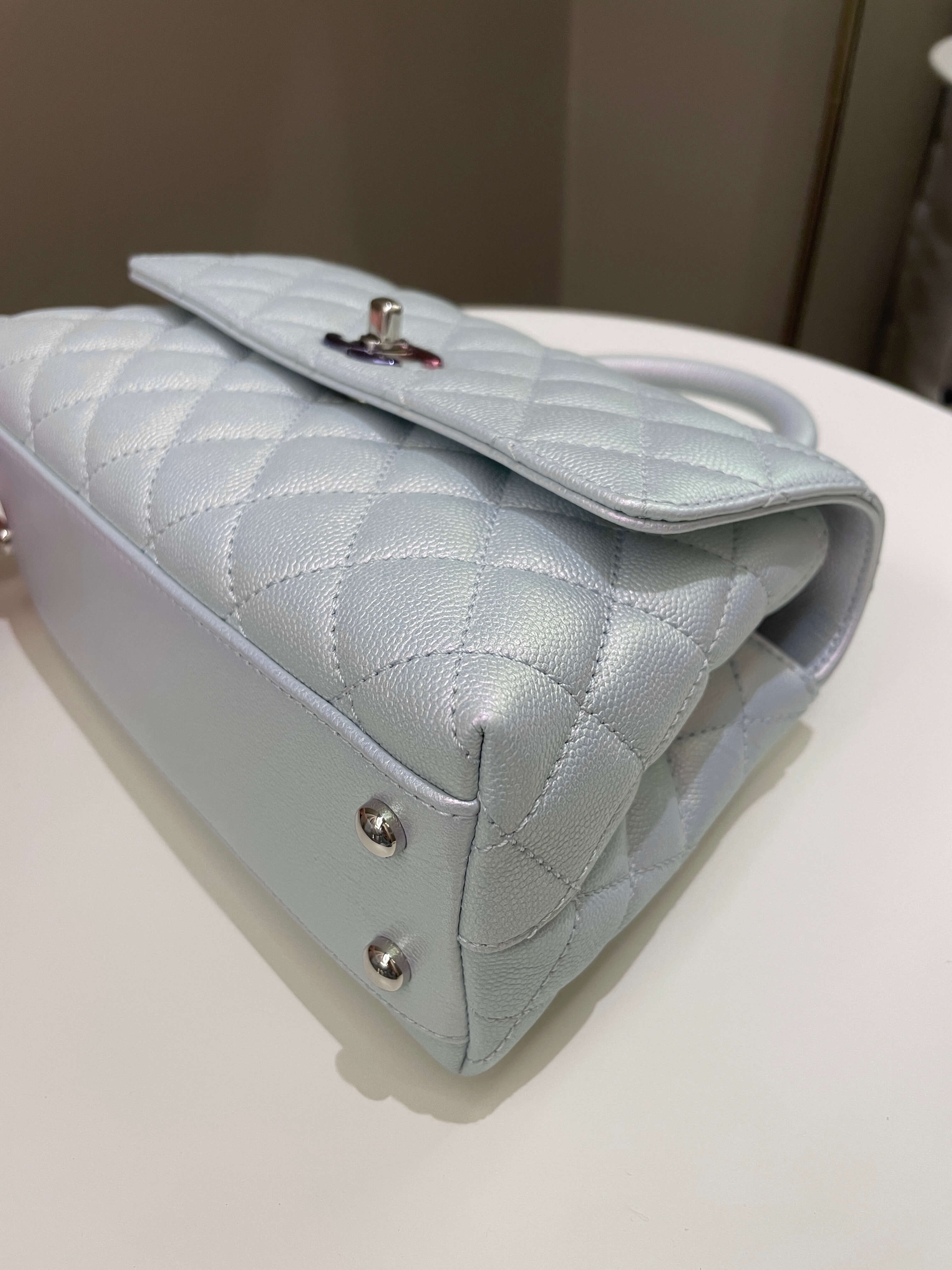 Chanel 21K Quilted Coco Handle Blue Iridescent Caviar