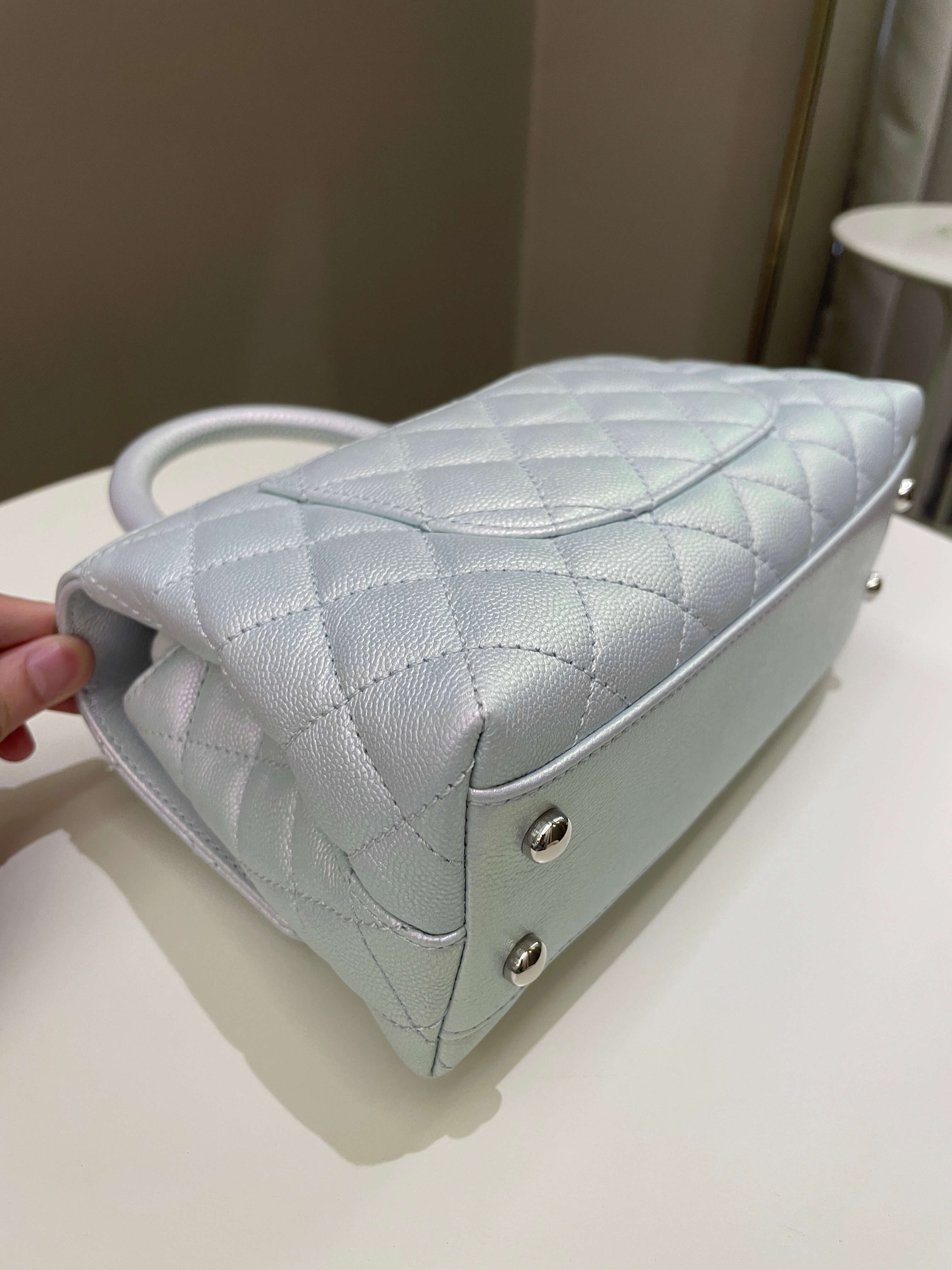 Chanel 21K Quilted Coco Handle Blue Iridescent Caviar