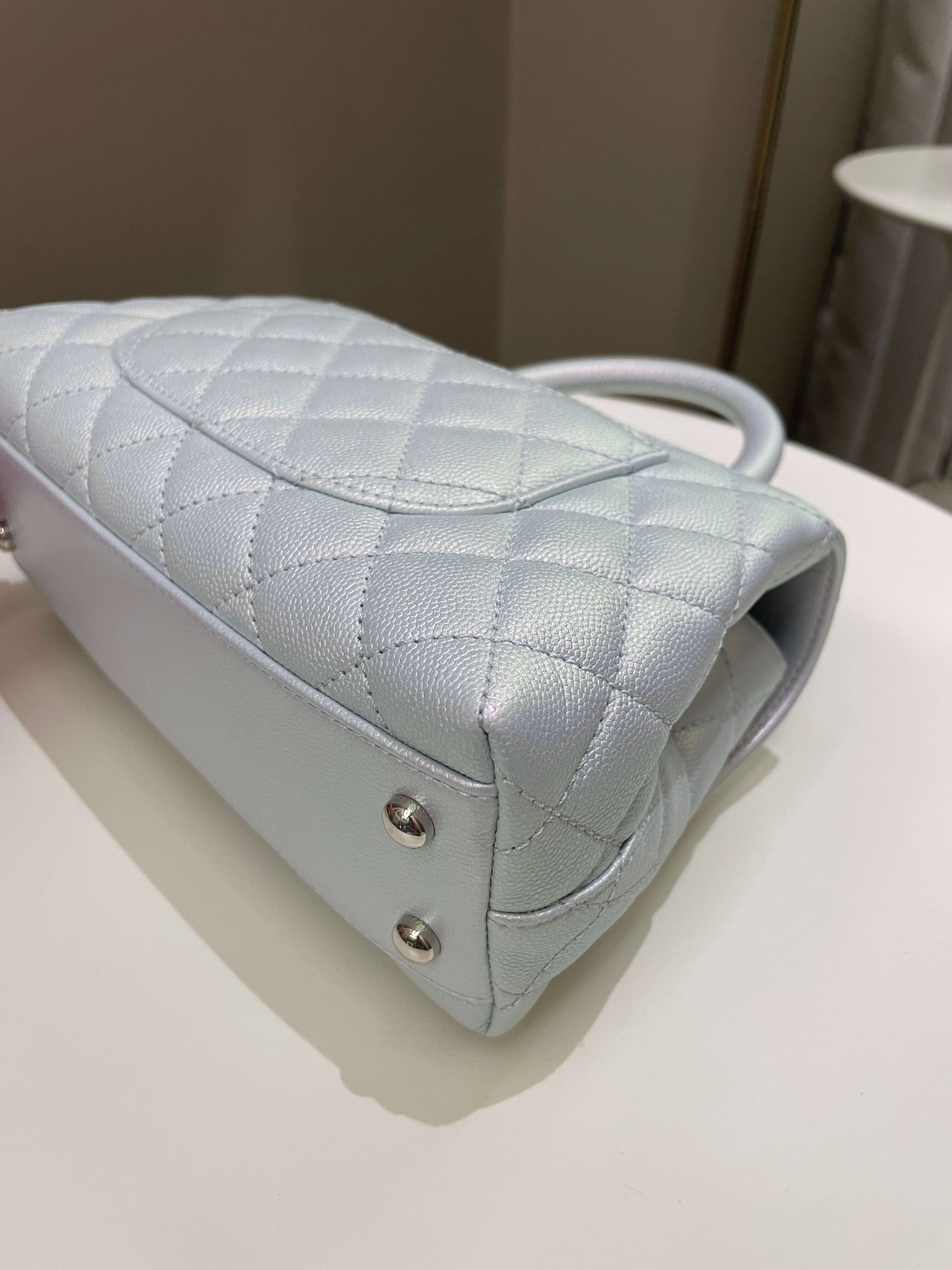 Chanel 21K Quilted Coco Handle Blue Iridescent Caviar