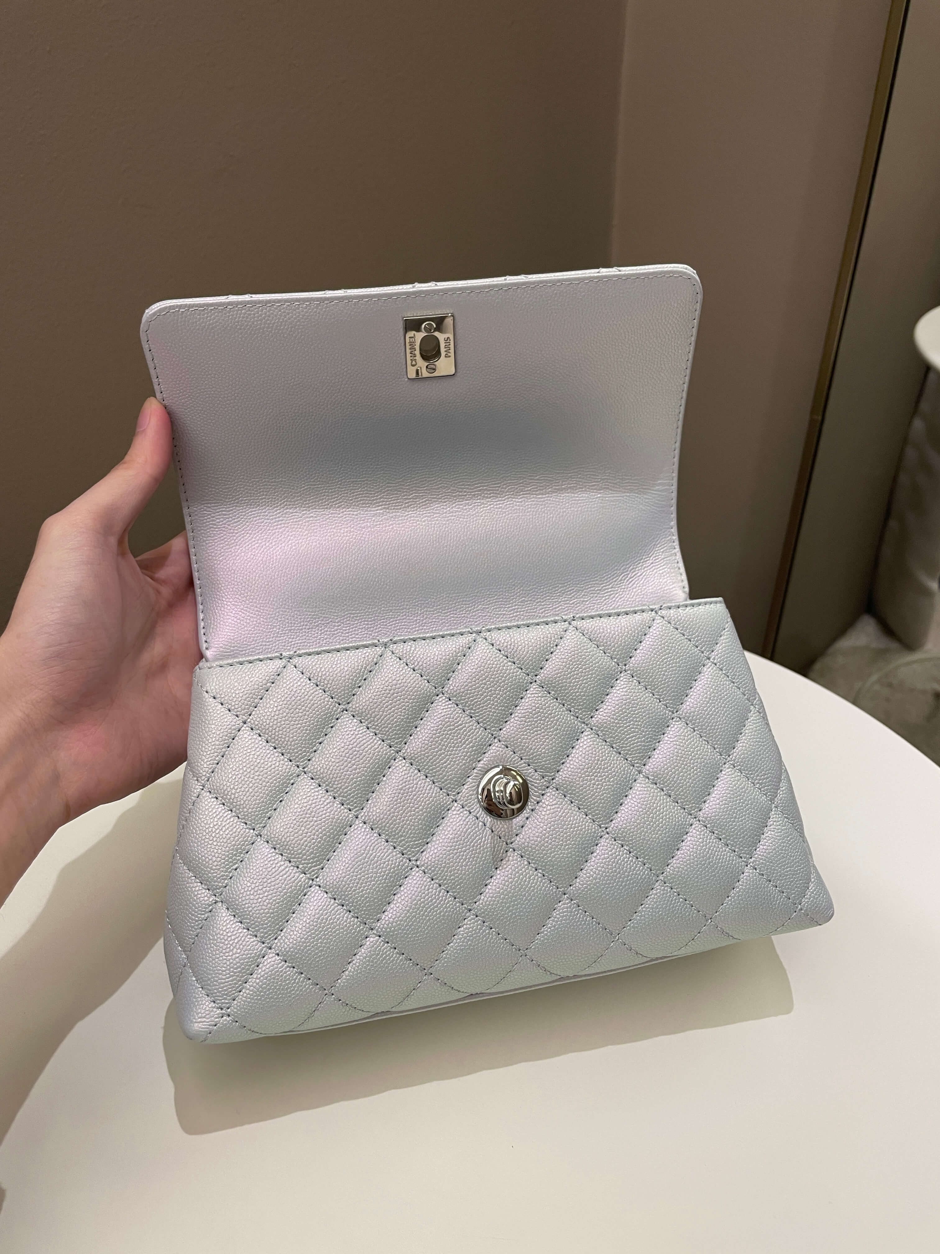 Chanel 21K Quilted Coco Handle Blue Iridescent Caviar