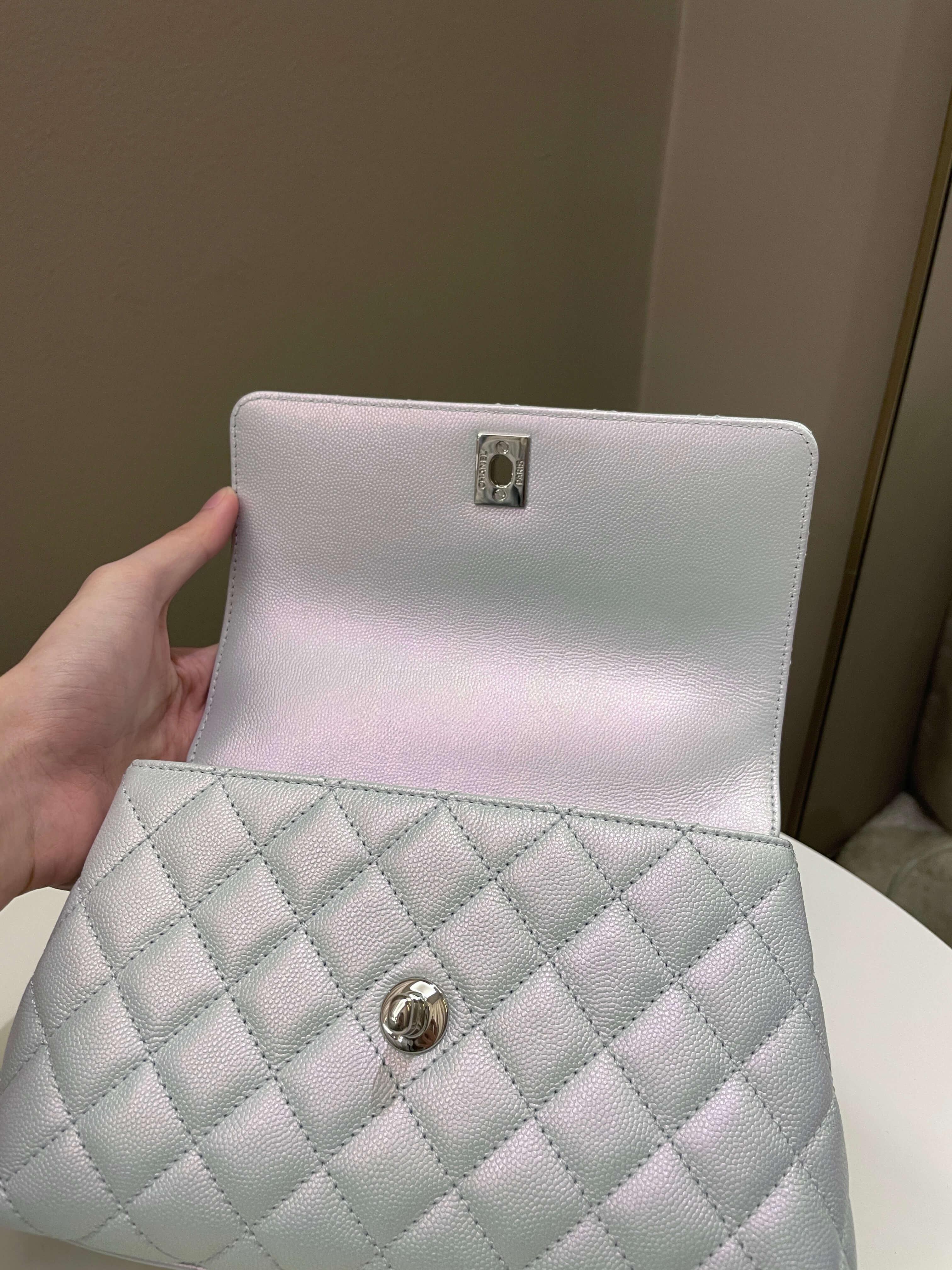 Chanel 21K Quilted Coco Handle Blue Iridescent Caviar