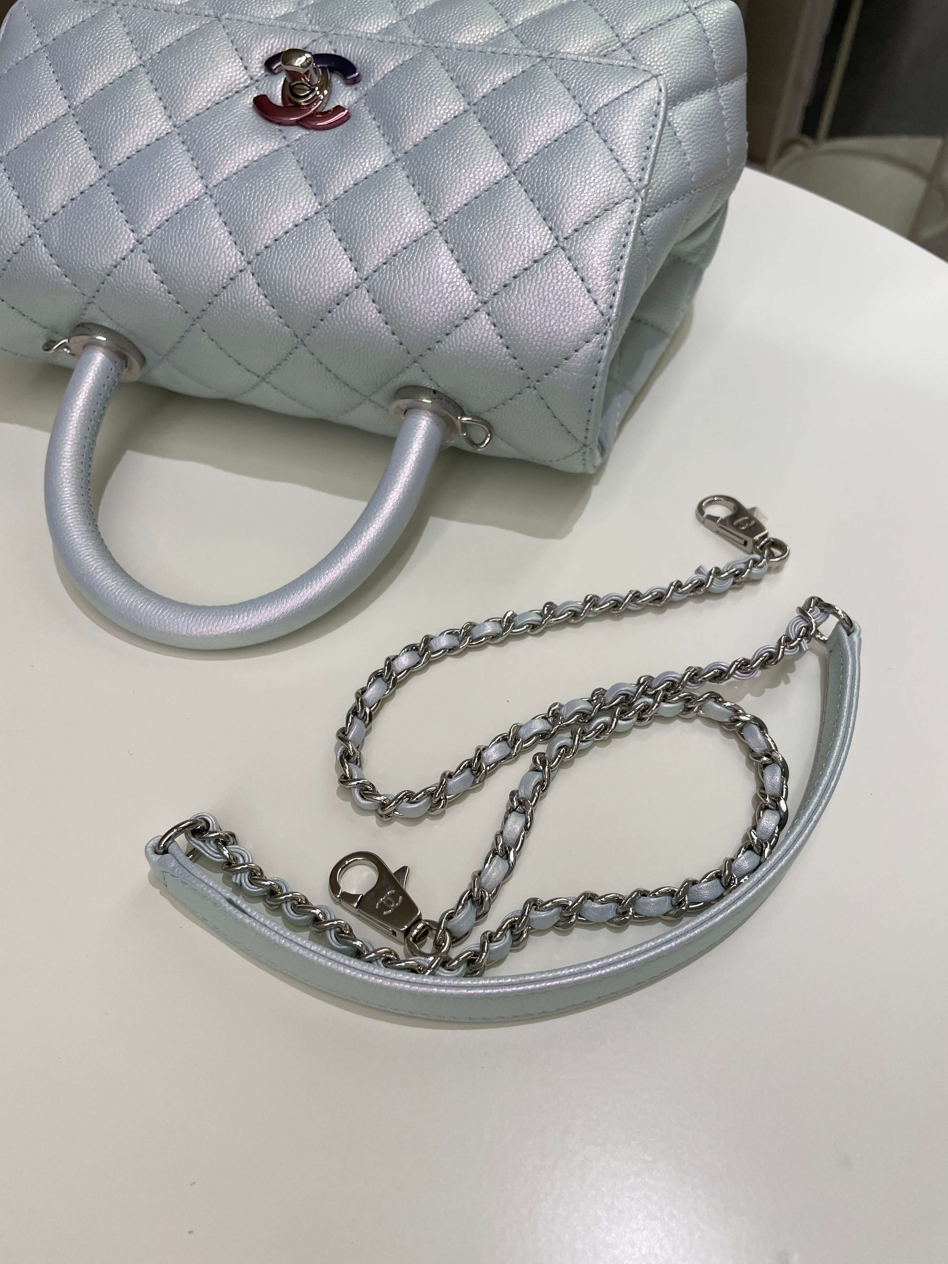 Chanel 21K Quilted Coco Handle Blue Iridescent Caviar