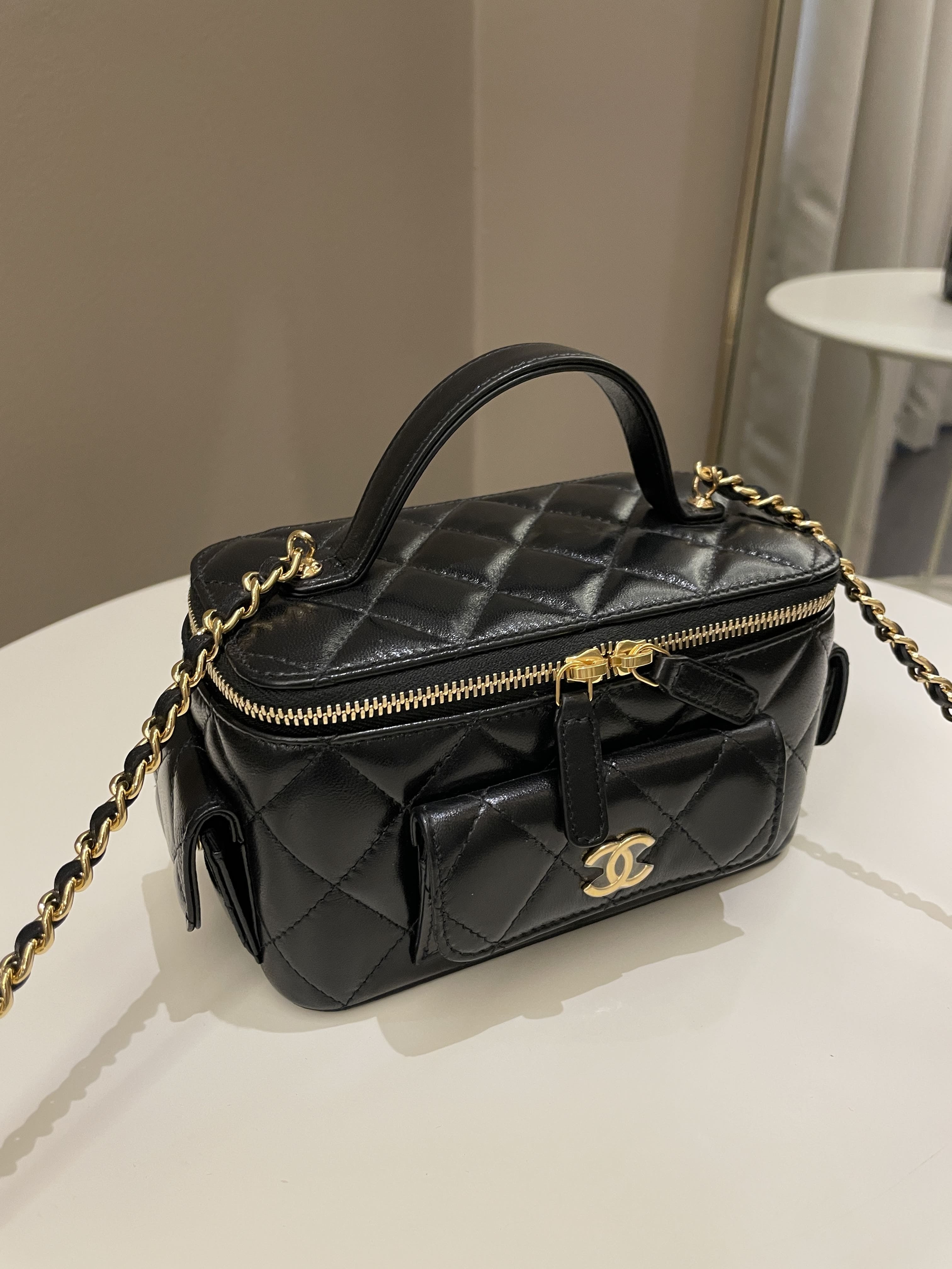Chanel Polly Pocket Multi Pocket Vanity Case Bag Black Lambskin
