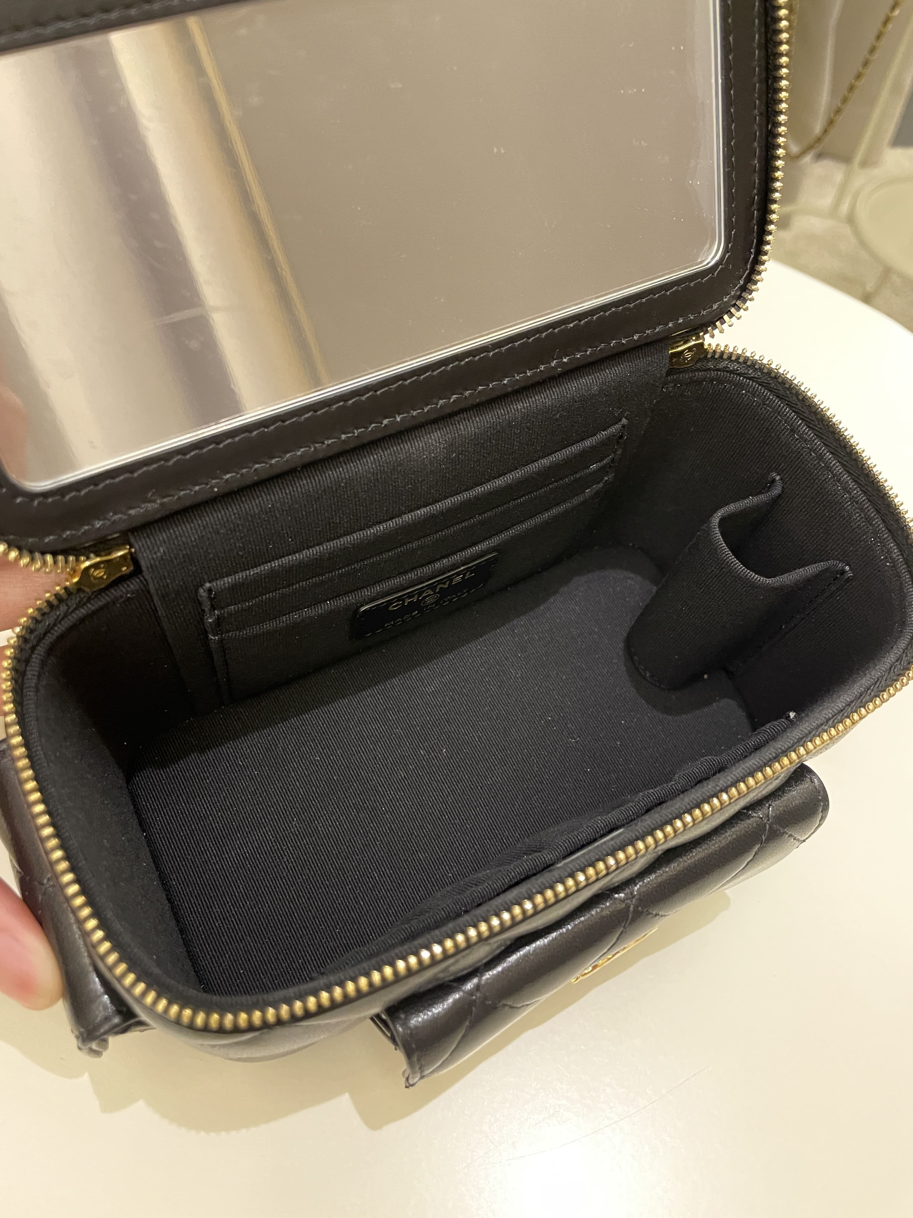 Chanel Polly Pocket Multi Pocket Vanity Case Bag Black Lambskin
