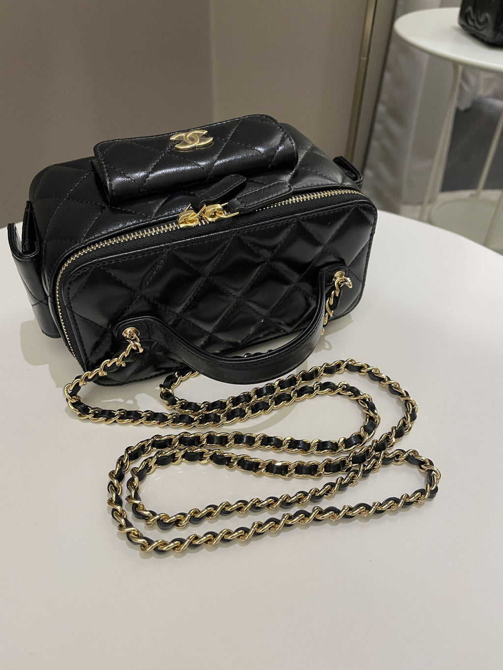 Chanel Polly Pocket Multi Pocket Vanity Case Bag Black Lambskin