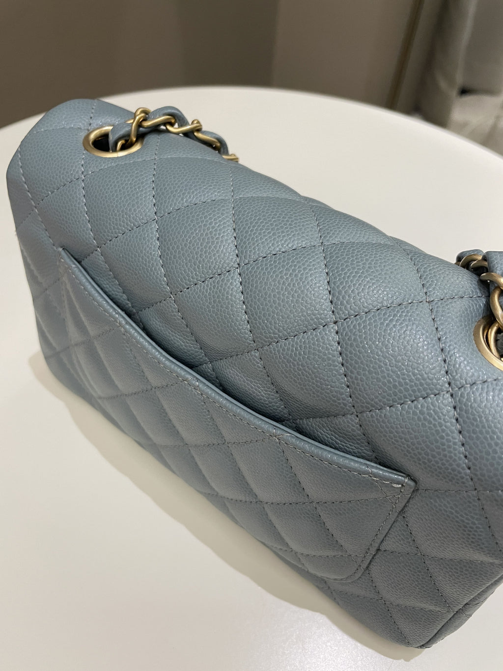 Chanel 18C Quilted Mini Rectangular Ash Blue Green Iridescent Caviar