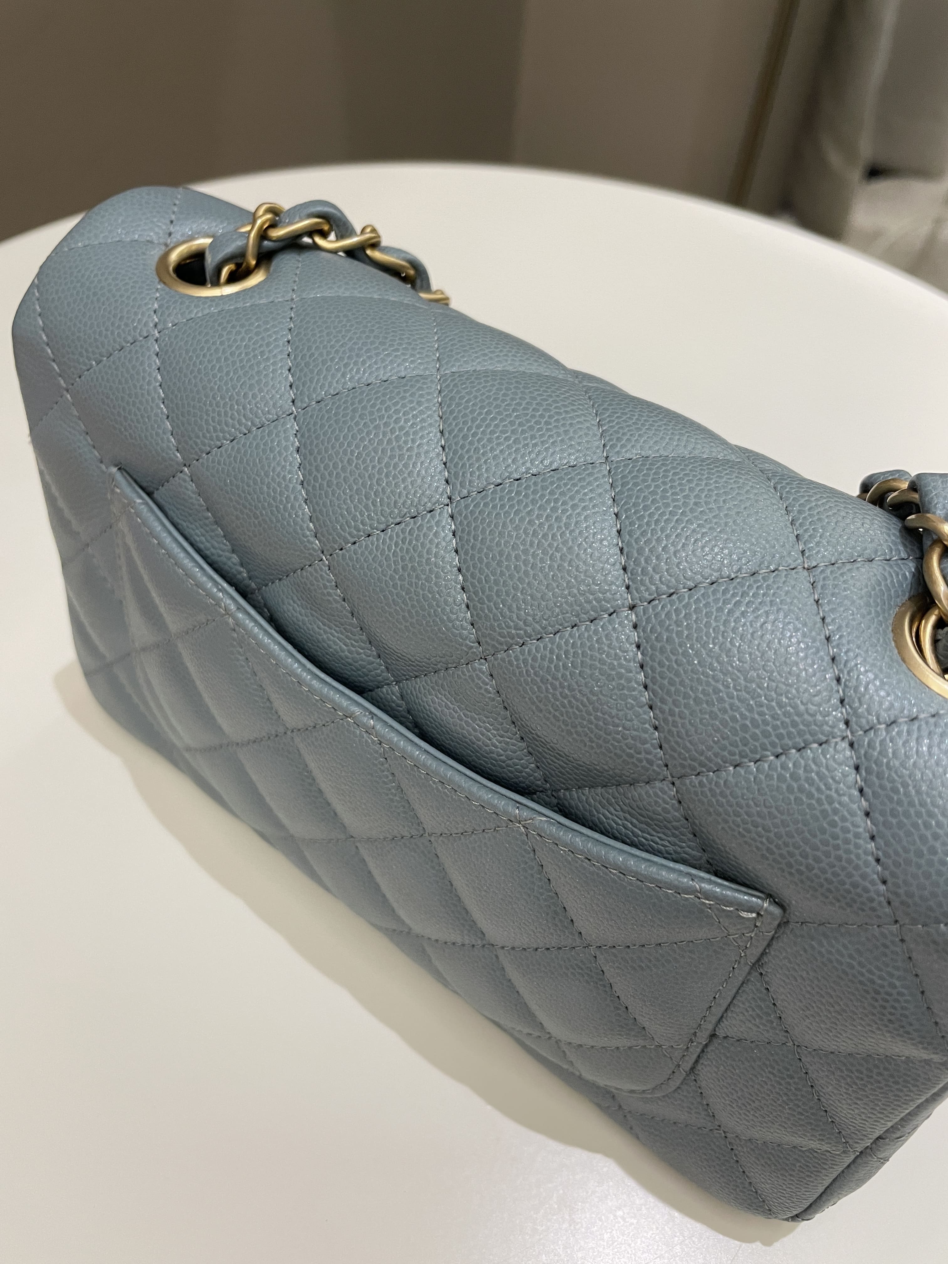 Chanel 18C Quilted Mini Rectangular Ash Blue Green Iridescent Caviar