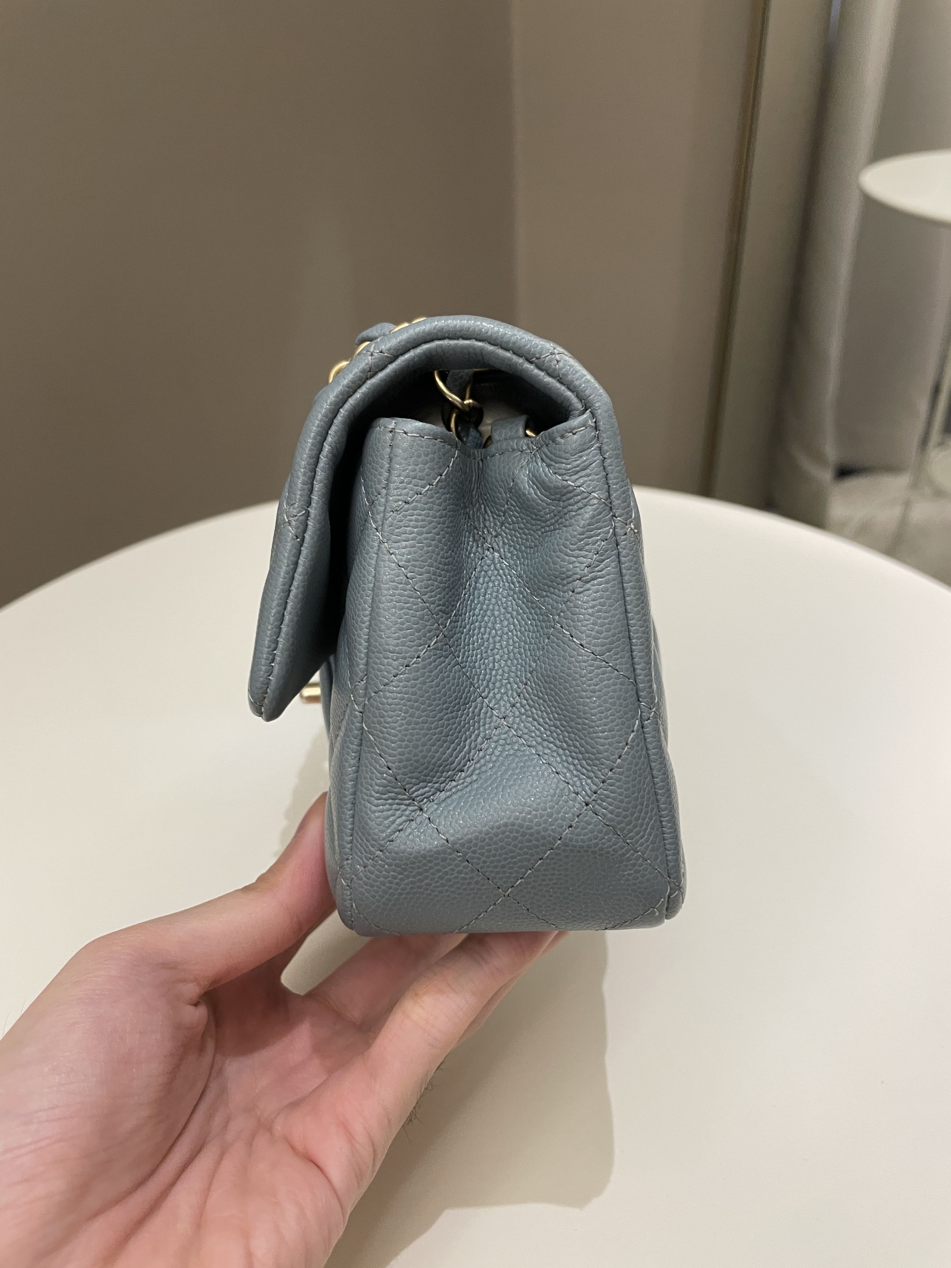 Chanel 18C Quilted Mini Rectangular Ash Blue Green Iridescent Caviar