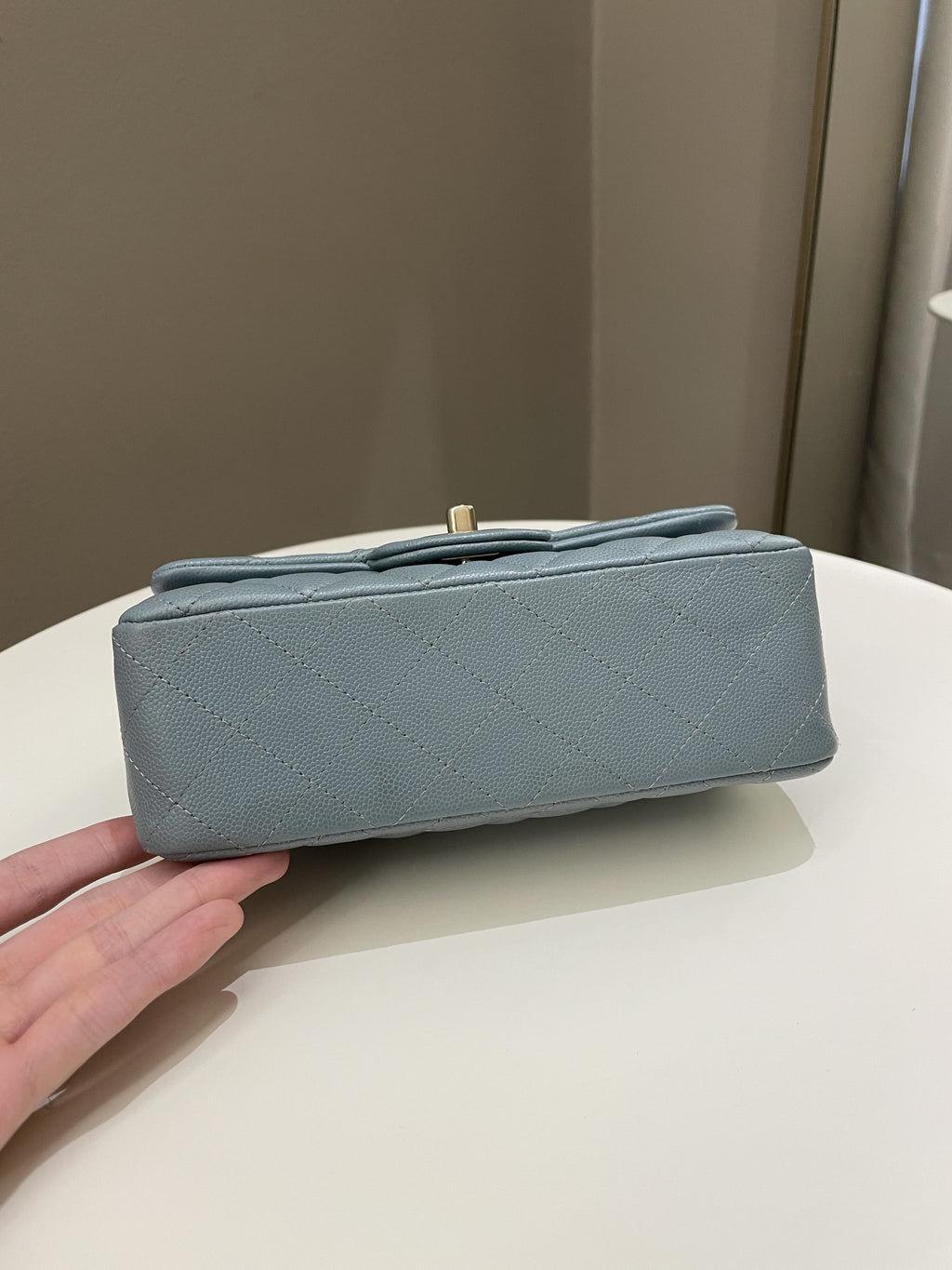 Chanel 18C Quilted Mini Rectangular Ash Blue Green Iridescent Caviar