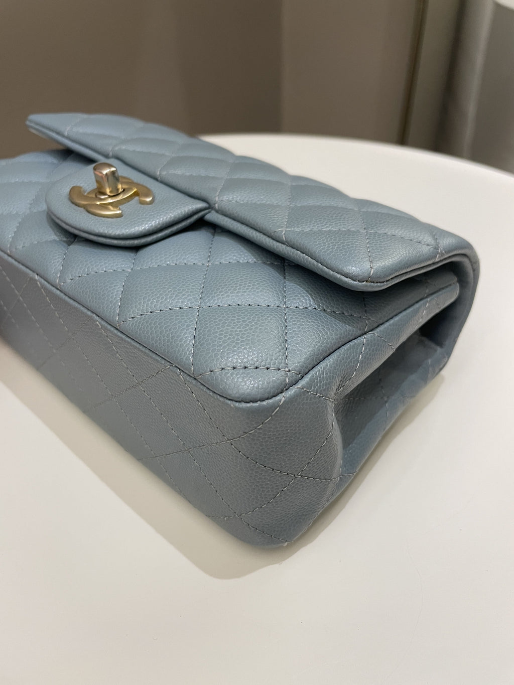 Chanel 18C Quilted Mini Rectangular Ash Blue Green Iridescent Caviar