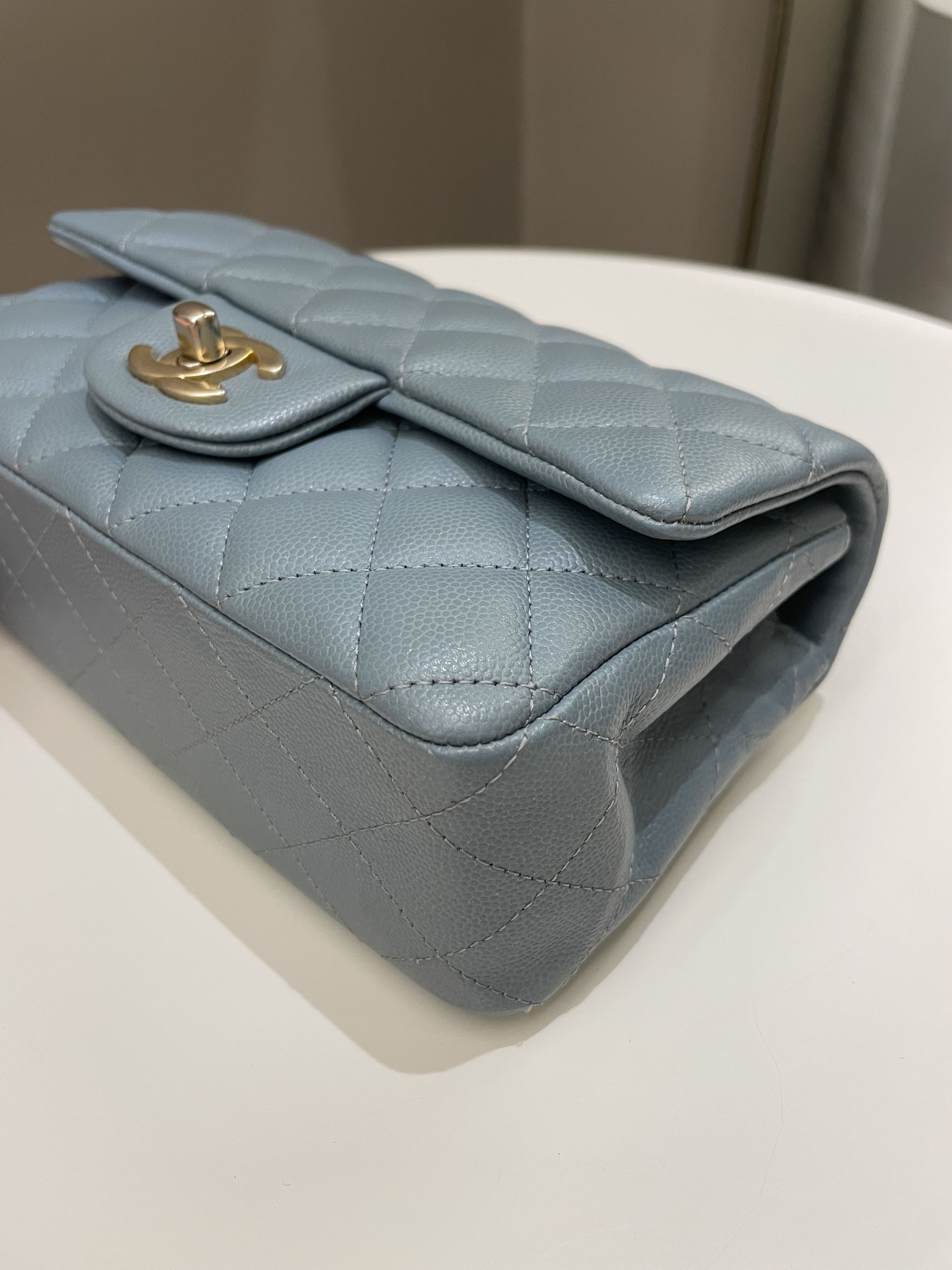 Chanel 18C Quilted Mini Rectangular Ash Blue Green Iridescent Caviar