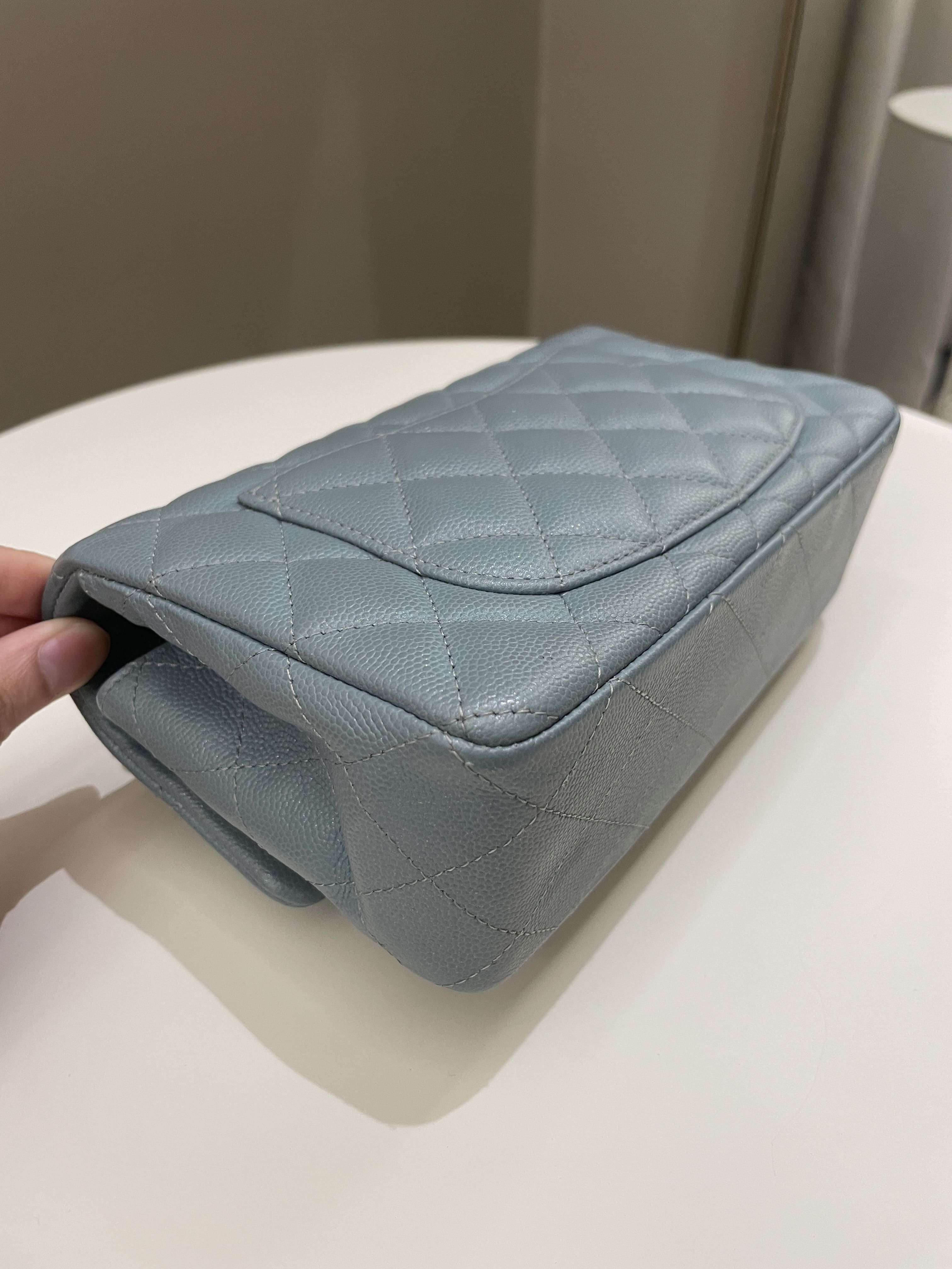 Chanel 18C Quilted Mini Rectangular Ash Blue Green Iridescent Caviar