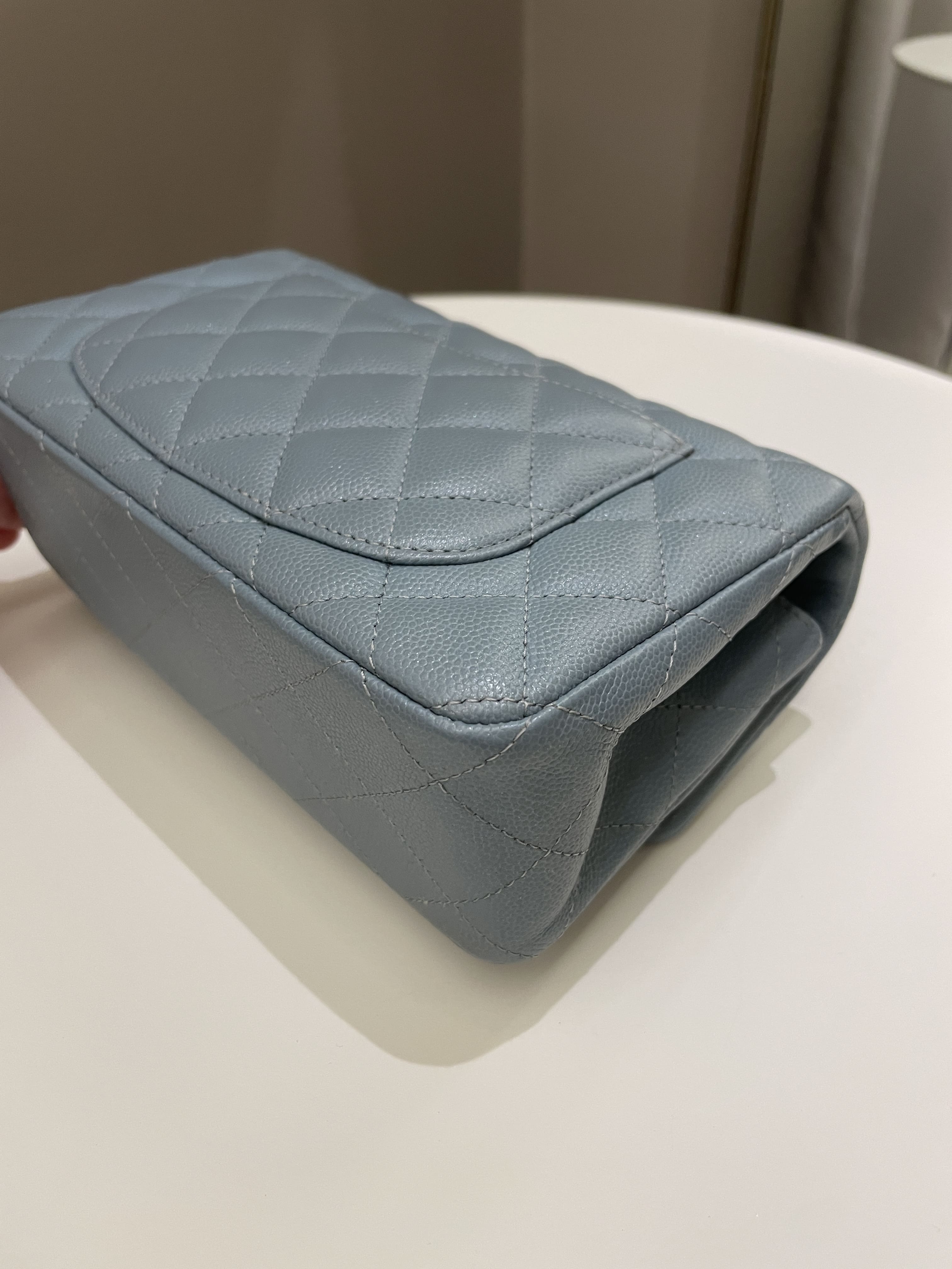 Chanel 18C Quilted Mini Rectangular Ash Blue Green Iridescent Caviar