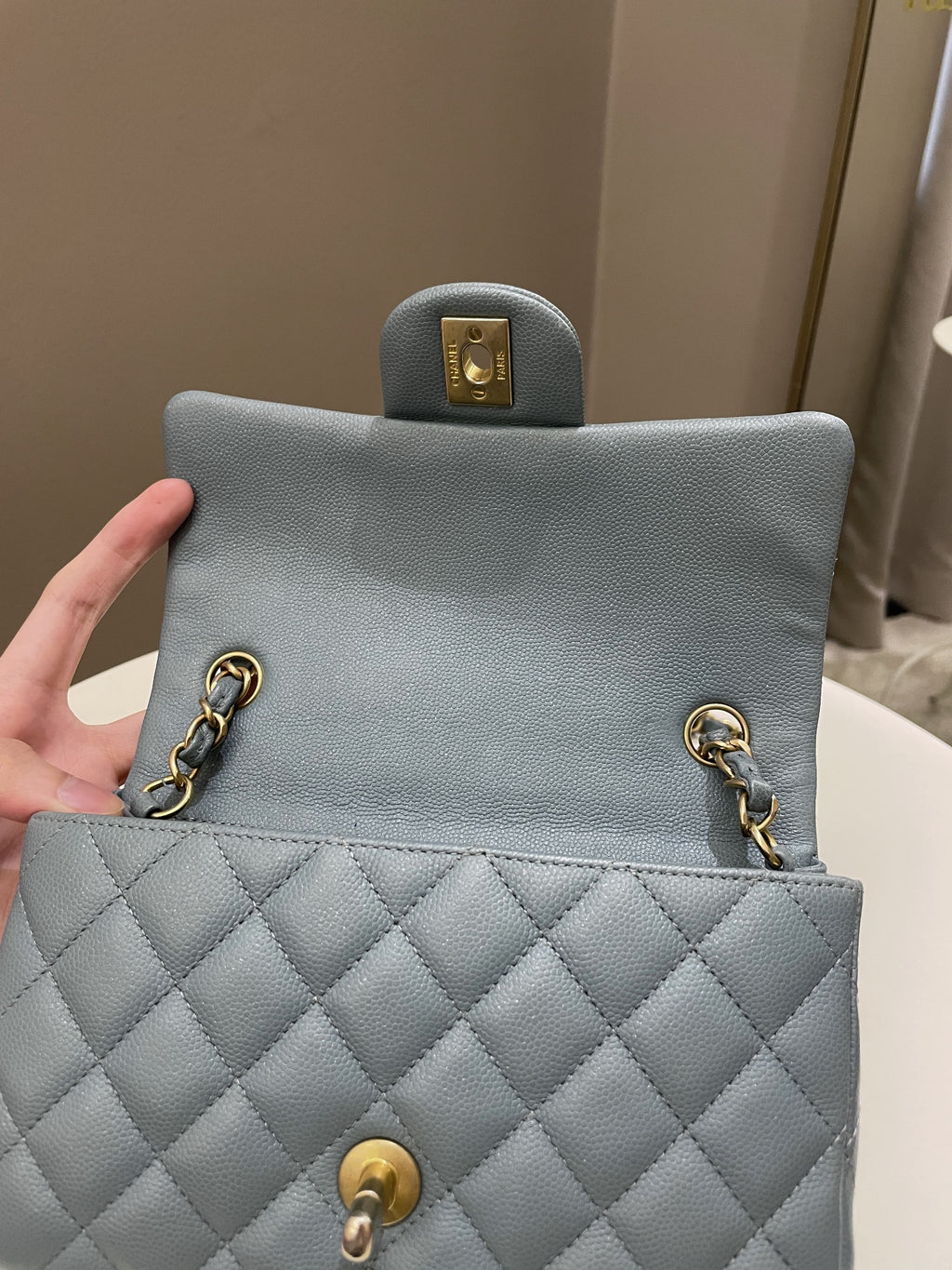 Chanel 18C Quilted Mini Rectangular Ash Blue Green Iridescent Caviar