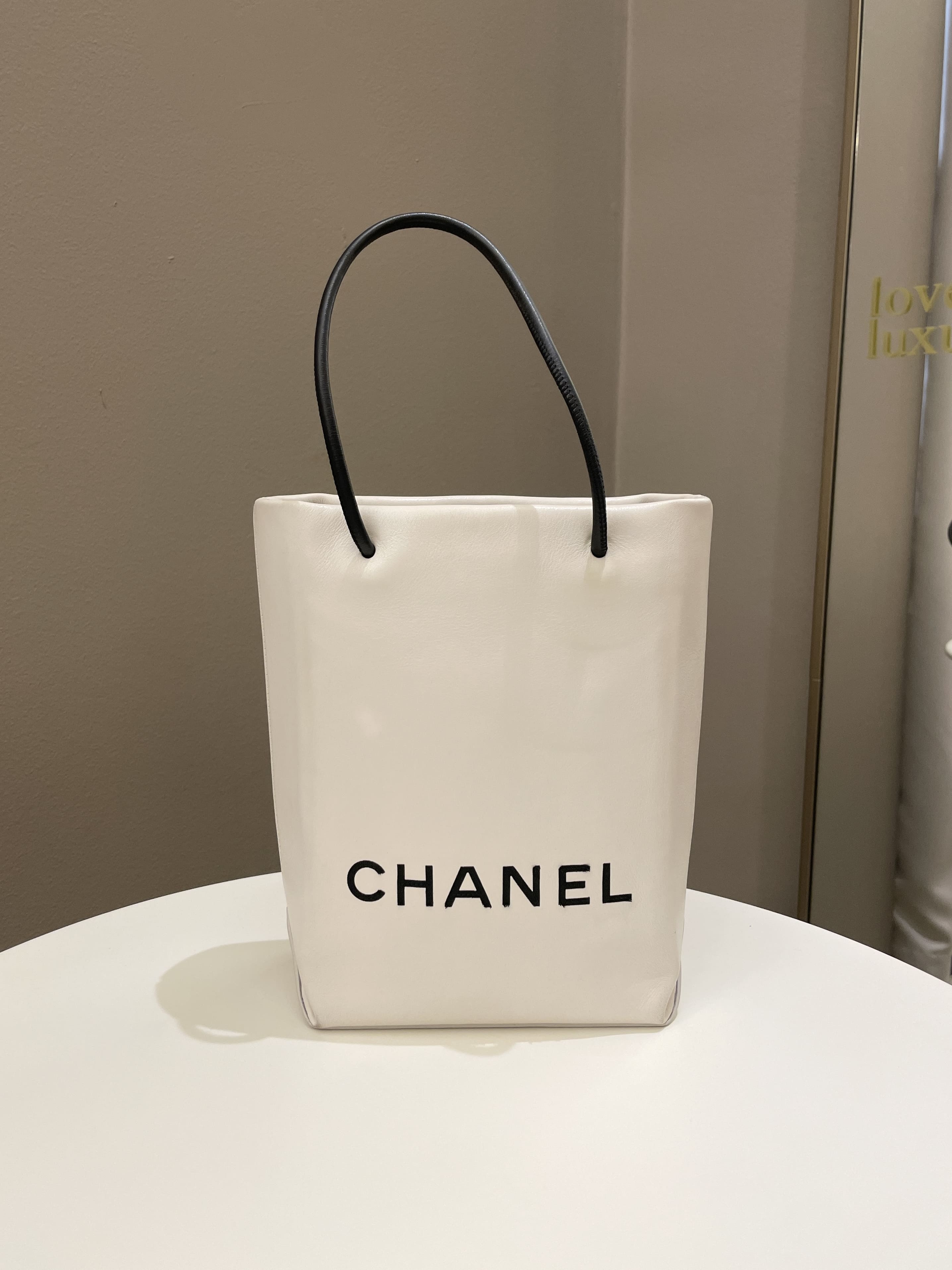 Chanel Vertical Shopping Bag Ivory / Black Calfskin