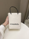 Chanel Vertical Shopping Bag Ivory / Black Calfskin