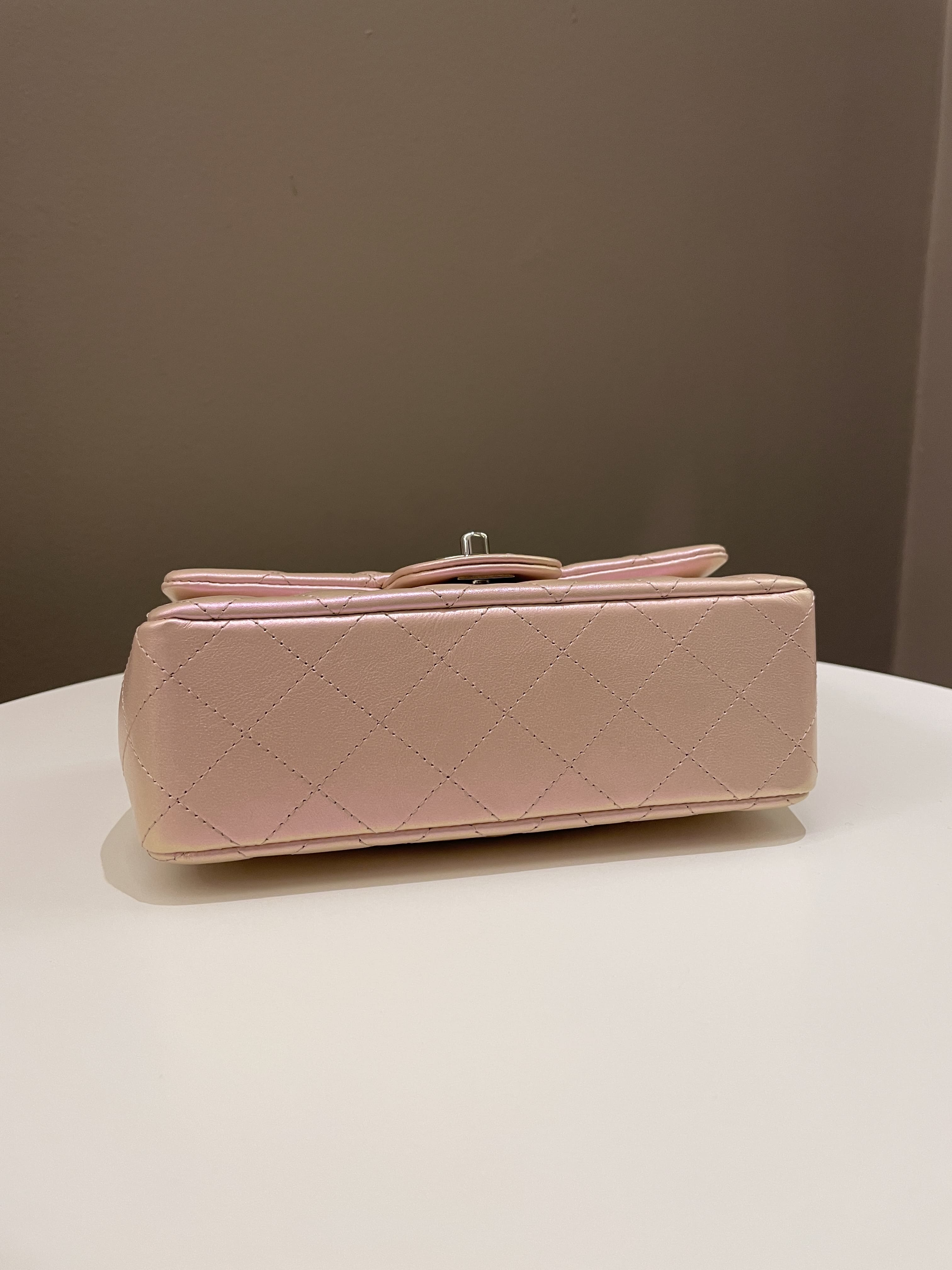 Chanel 21K Quilted Mini Rectangular Iridescent Pink Calfskin
