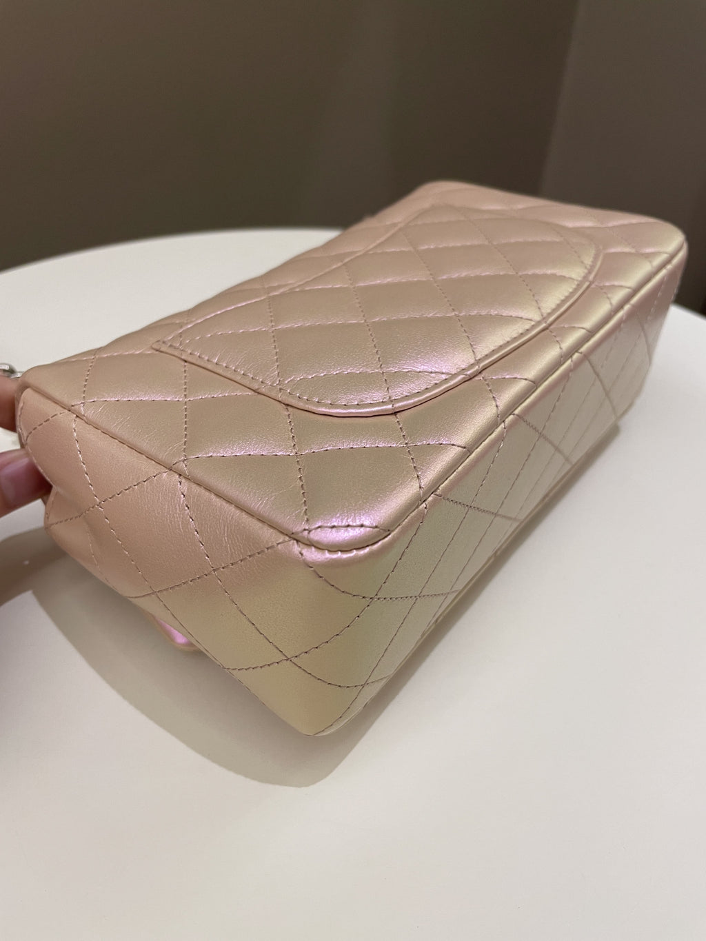 Chanel 21K Quilted Mini Rectangular Iridescent Pink Calfskin
